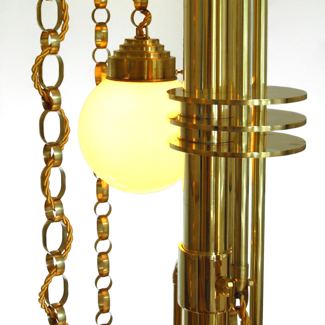 Art Deco Style Handmade Cascade Full Brass and Glass Light Fixture, Contemporary For Sale 13