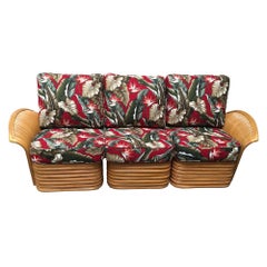 Art Deco Style "Hawaii" Rattan Fan Arm Three-Seat Sectional Sofa