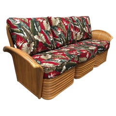 Retro Art Deco Style "Hawaii" Rattan Fan Arm Three-Seat Sectional Sofa