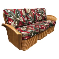 Vintage Art Deco Style "Hawaii" Rattan Fan Arm Three-Seat Sectional Sofa