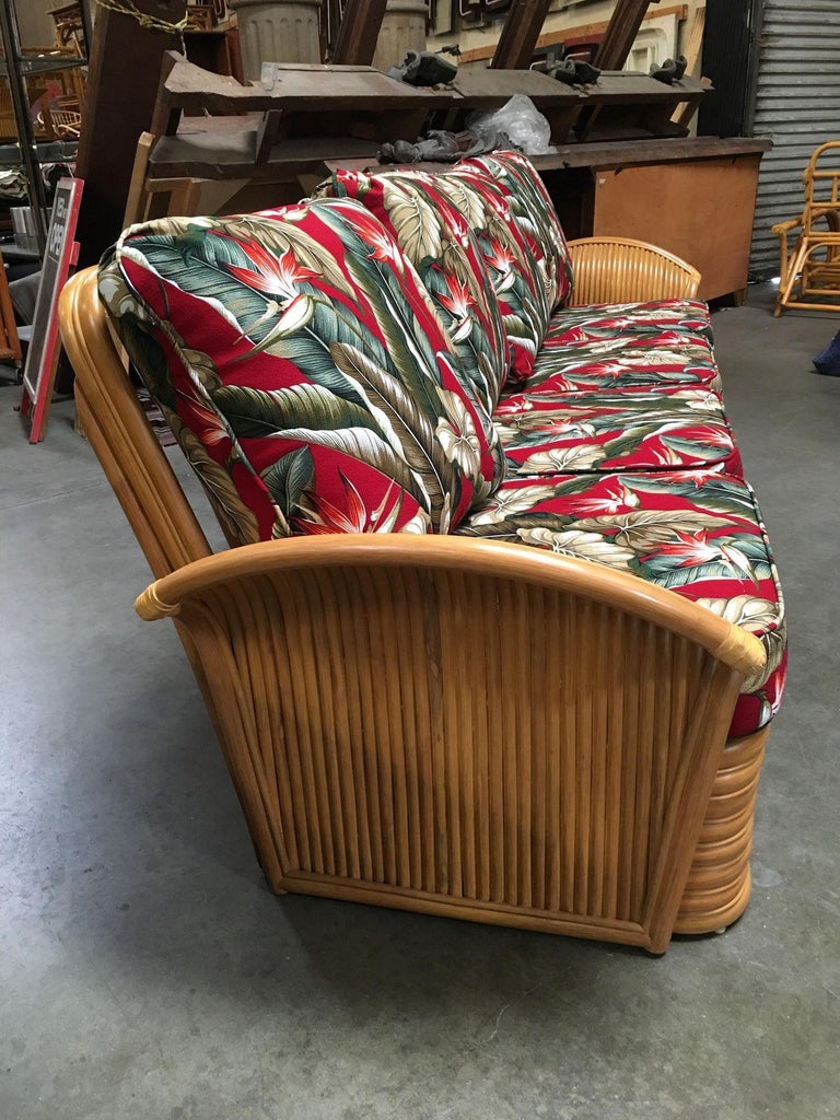 Art Deco Style "Hawaii" Rattan Fan Arm TwoSeat Sectional Loveseat Sofa