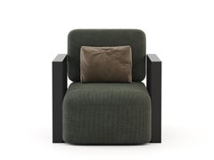 Art Deco Style Her Ll Armchair Made with Black Iron, Leather and Textile