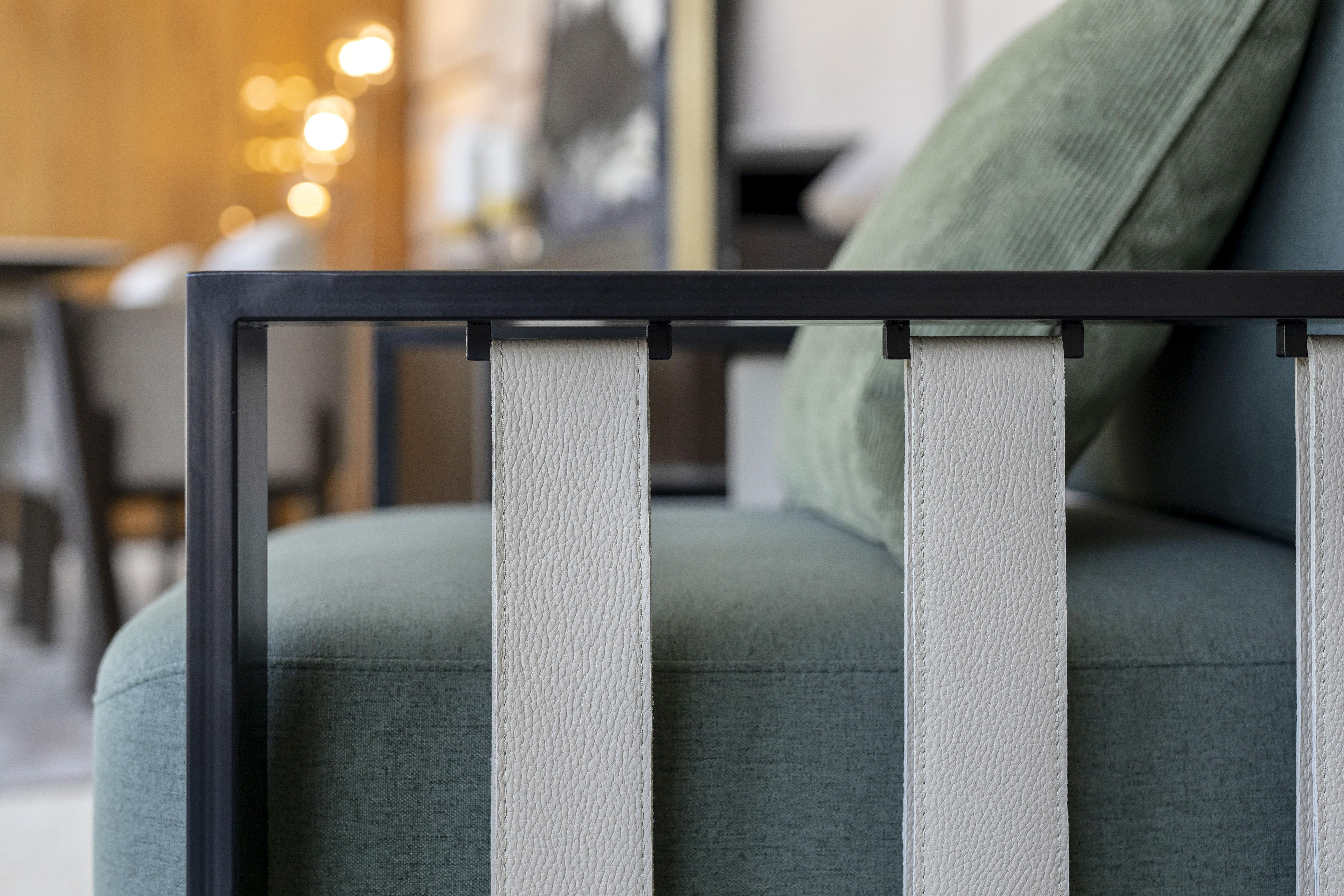 XXIe siècle et contemporain Fauteuil Her Ll de style Art Déco en fer noir, cuir et textile en vente