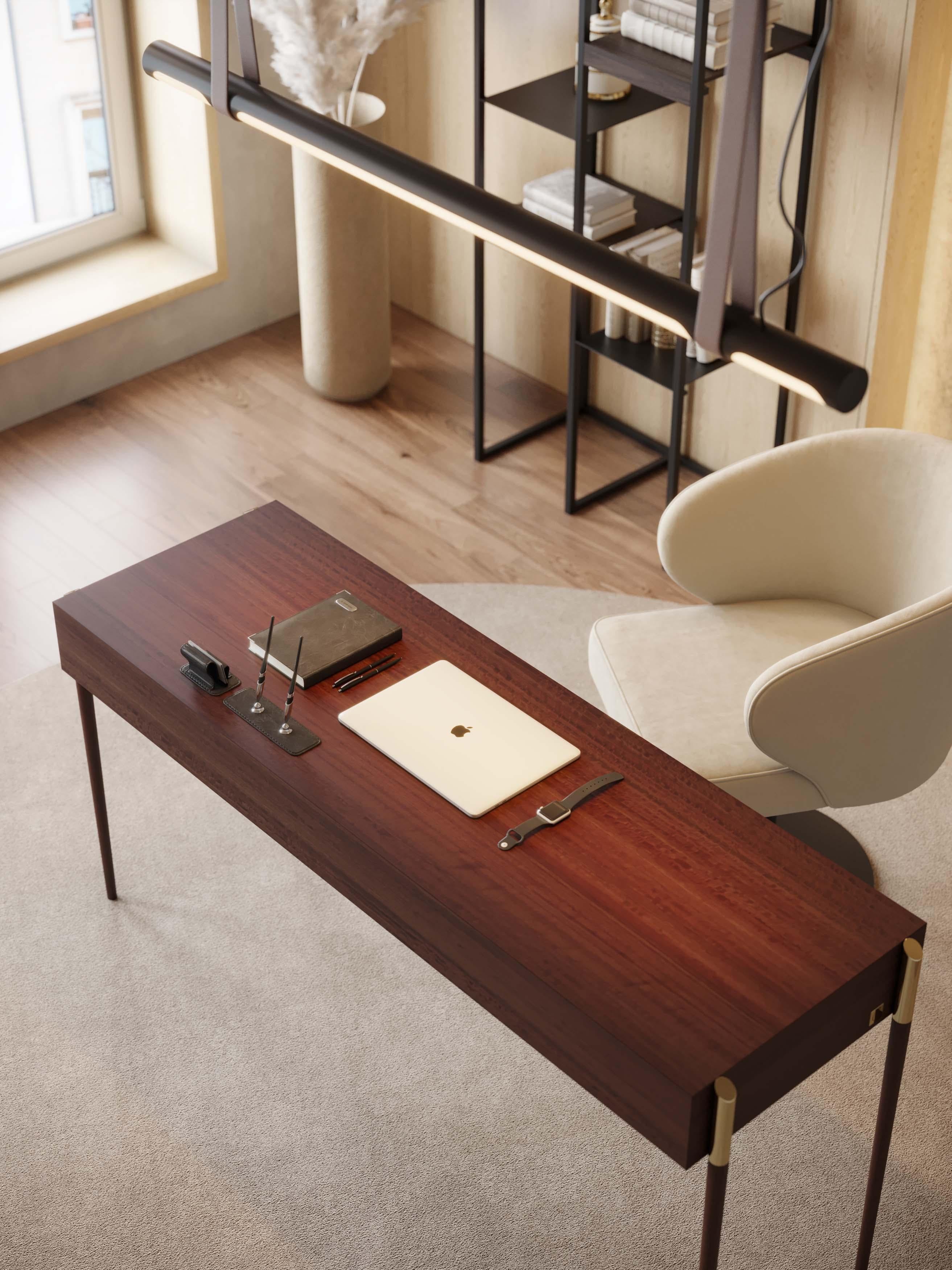 Bureau de style Art Déco en bois et laiton, fabriqué à la main par Stylish Club en vente 2