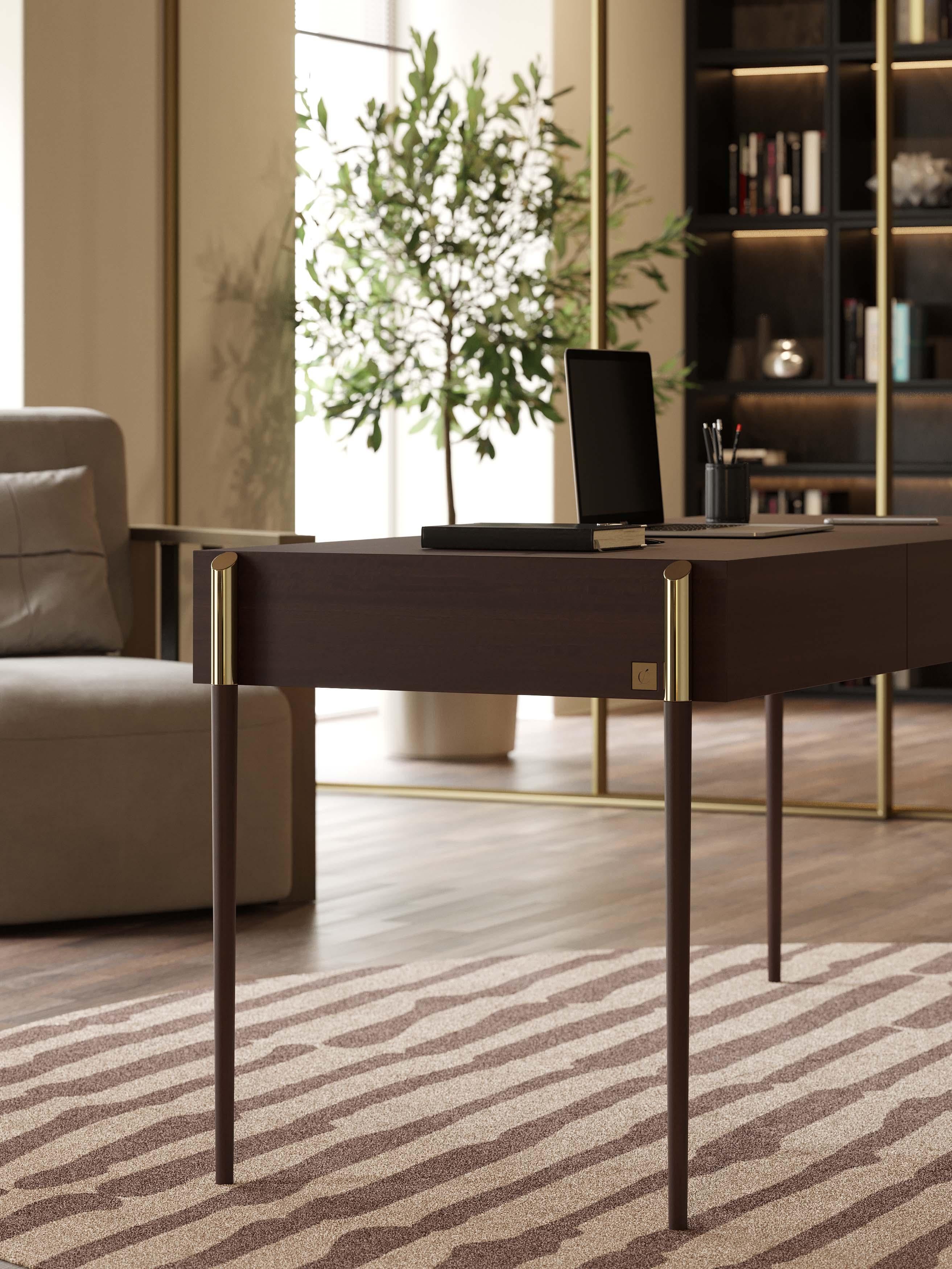 XXIe siècle et contemporain Bureau de style Art Déco en bois et laiton, fabriqué à la main par Stylish Club en vente