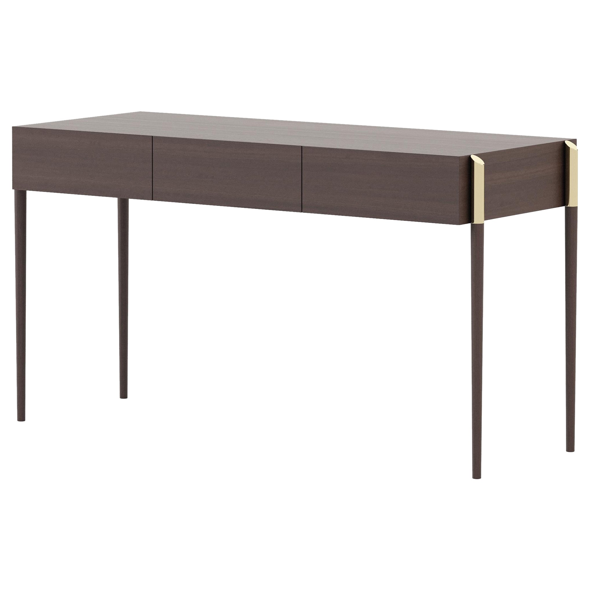 Bureau de style Art Déco en bois et laiton, fabriqué à la main par Stylish Club