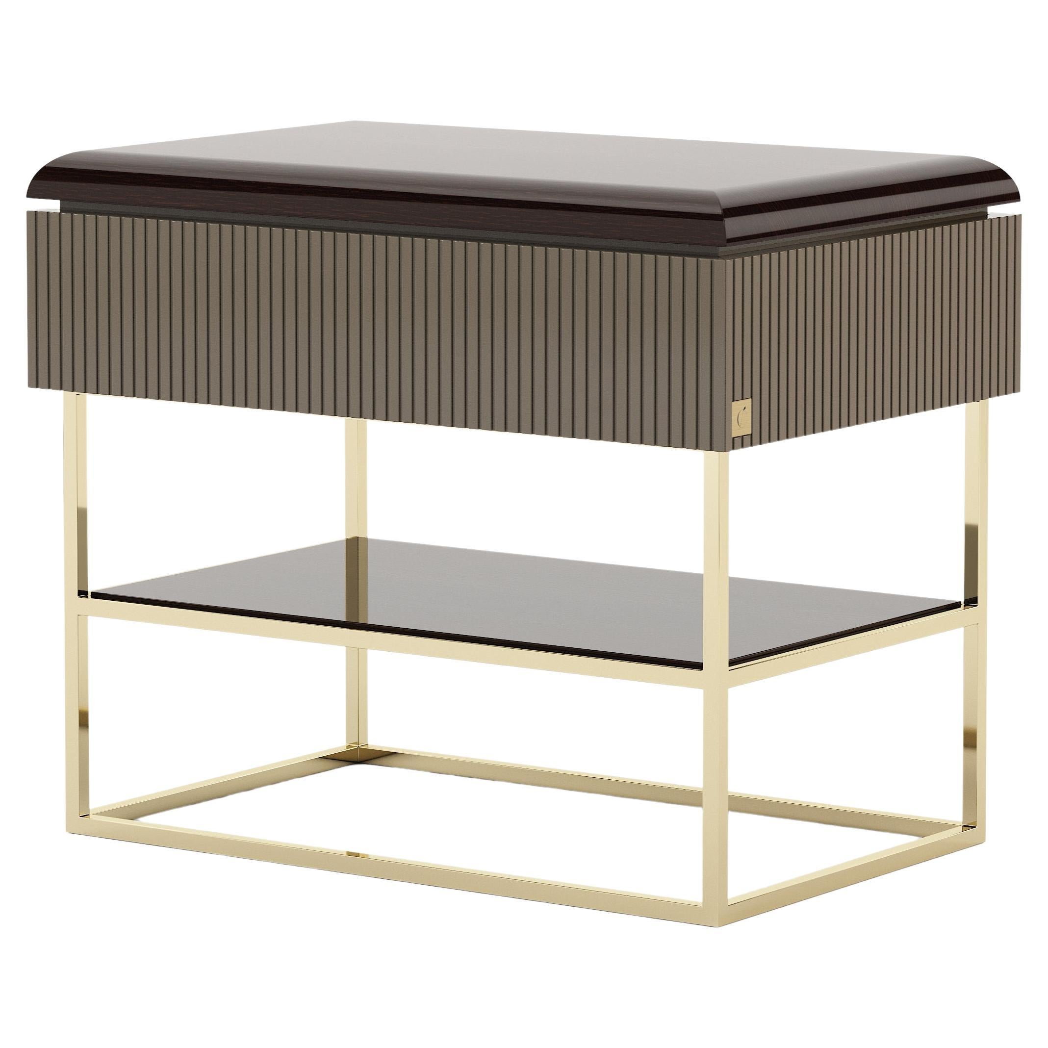 Art Deco Style Her Night Table Made with Oak, Lacquer and Brass by Stylish Club