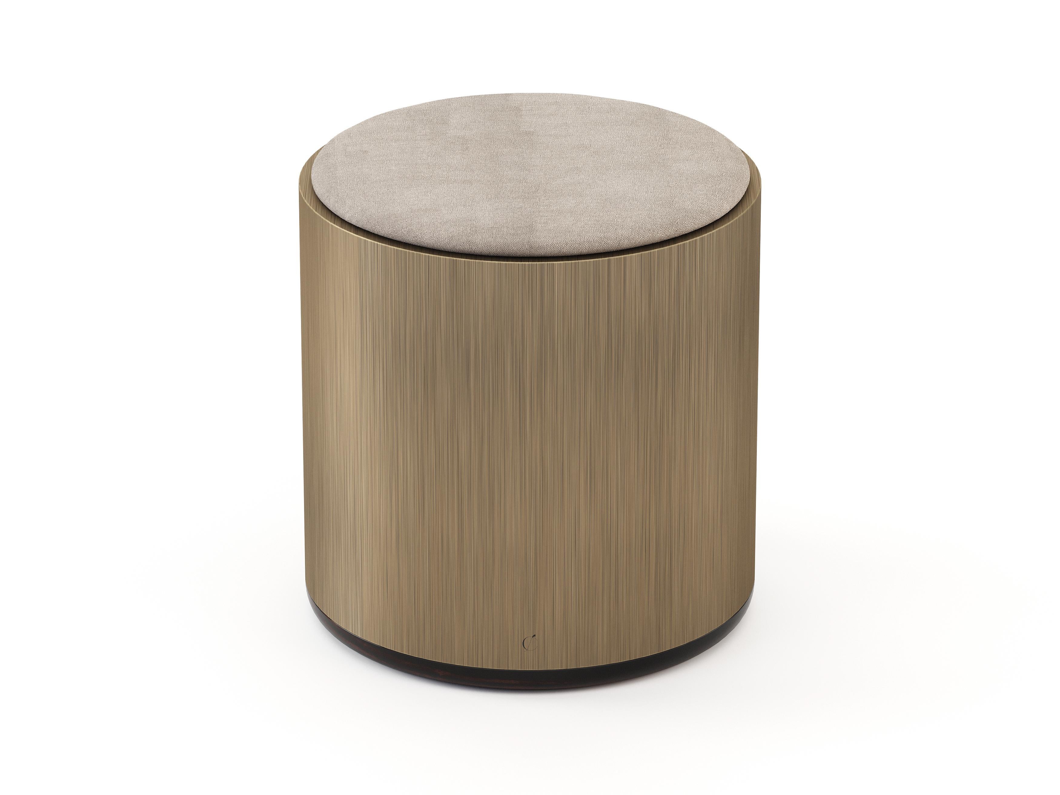 Brushed Art Deco Style Her Stool Made with Ebony, Brass and Textile For Sale