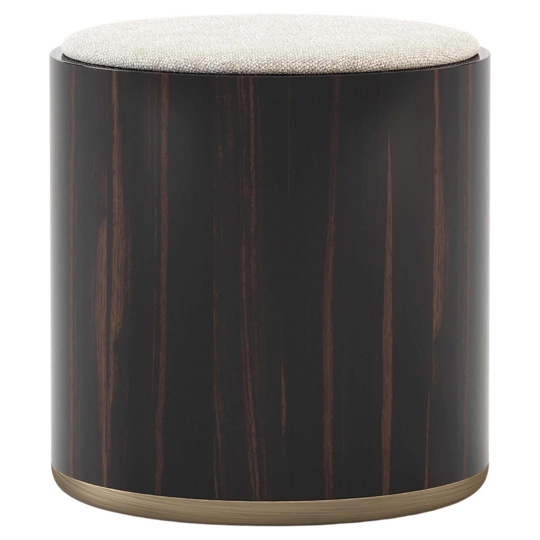 Art Deco Style Her Stool Made with Ebony, Brass and Textile For Sale