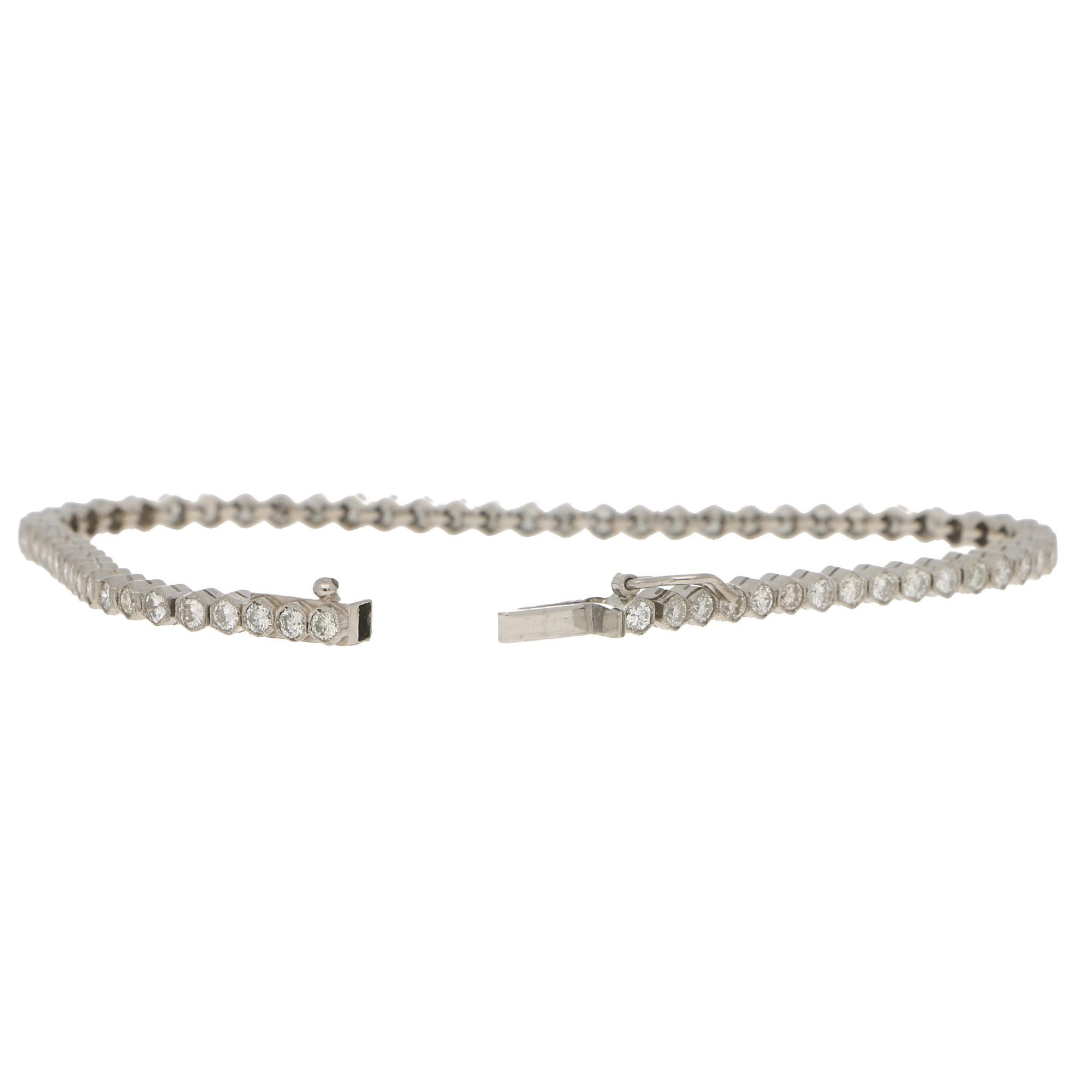 Art Deco Style Hexagonal Diamond Line Bracelet Set in Platinum In Good Condition In London, GB