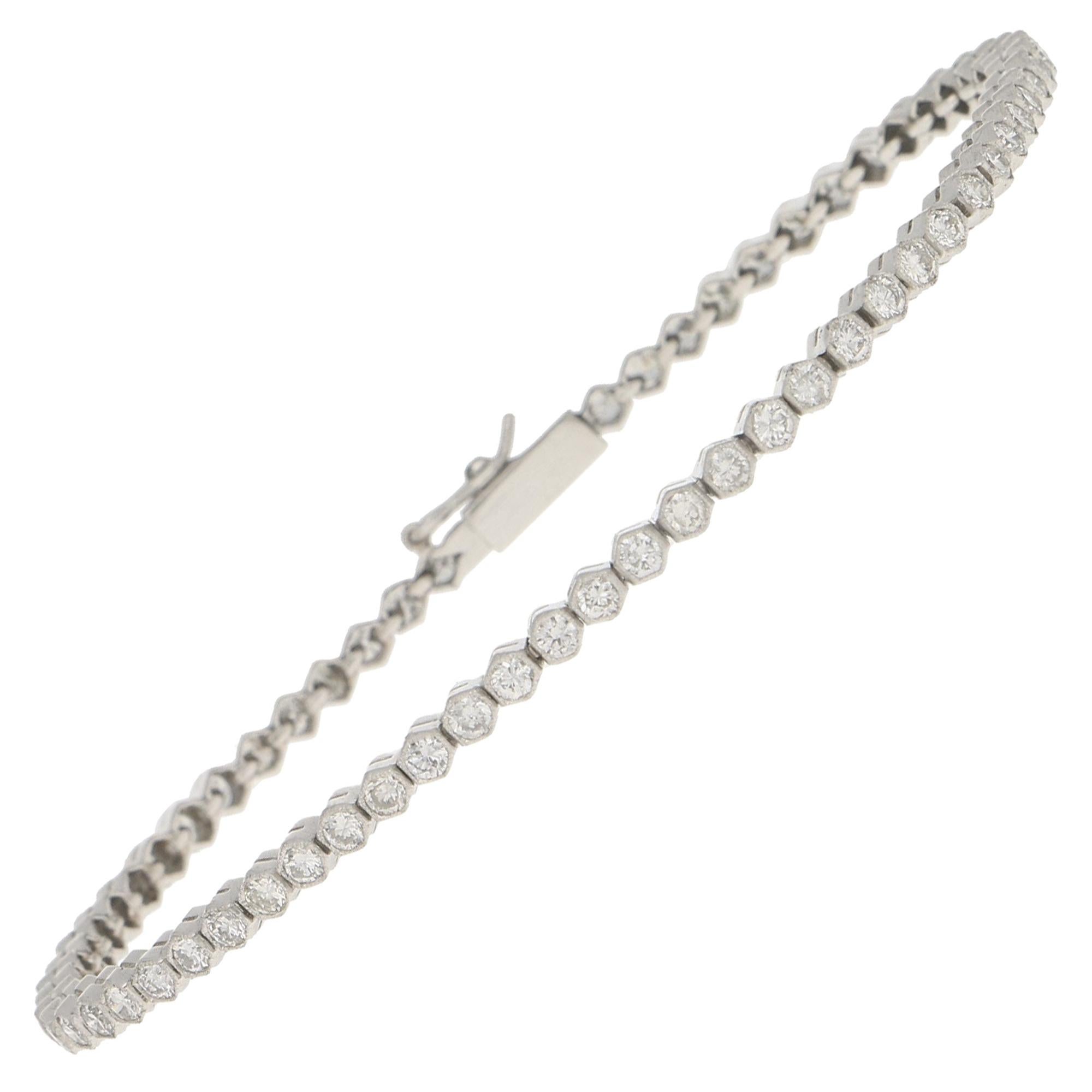 Art Deco Style Hexagonal Diamond Line Bracelet Set in Platinum