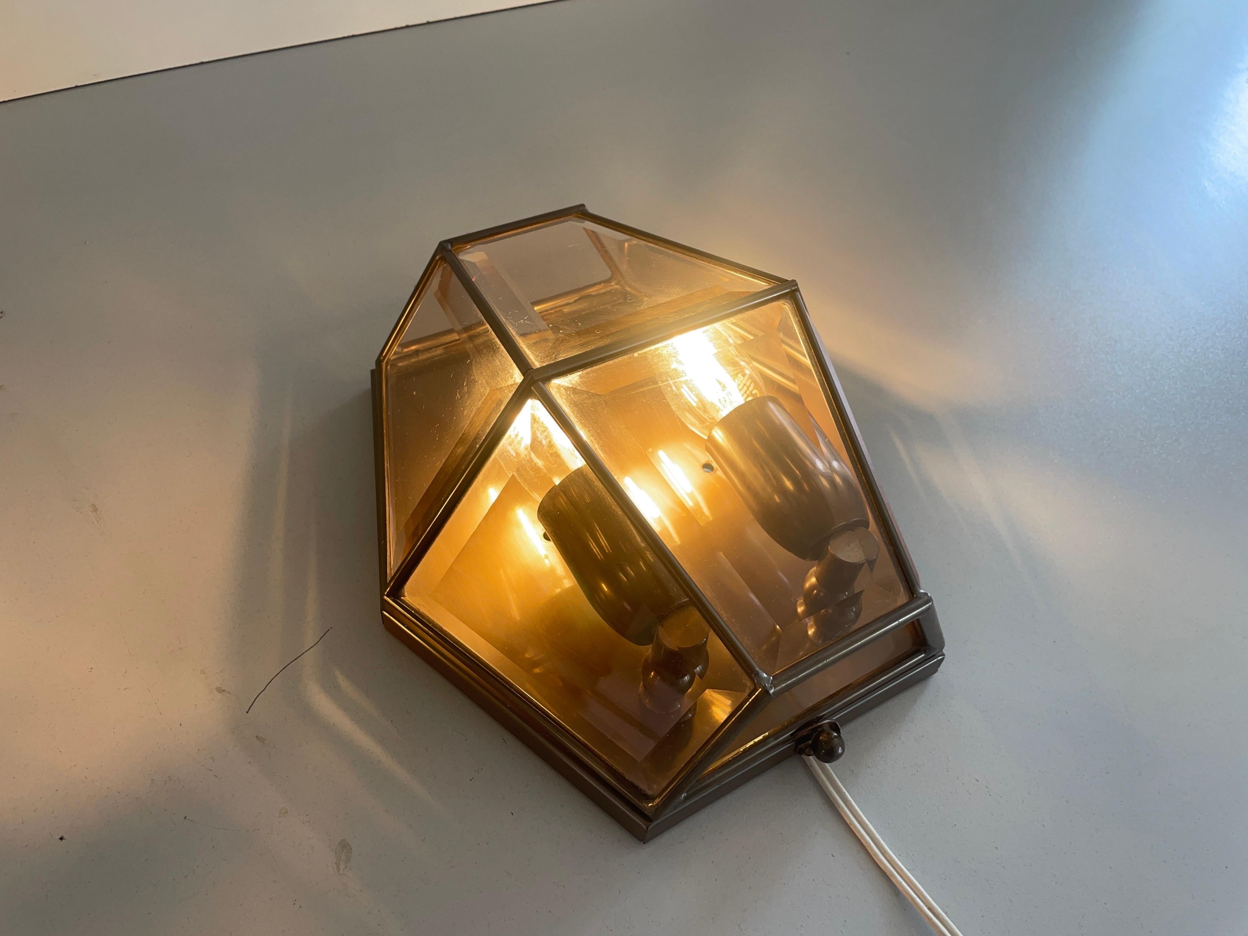 Art Deco Style Hexagonal Frame Glass Pair of Sconces, 1960s, Germany For Sale 12