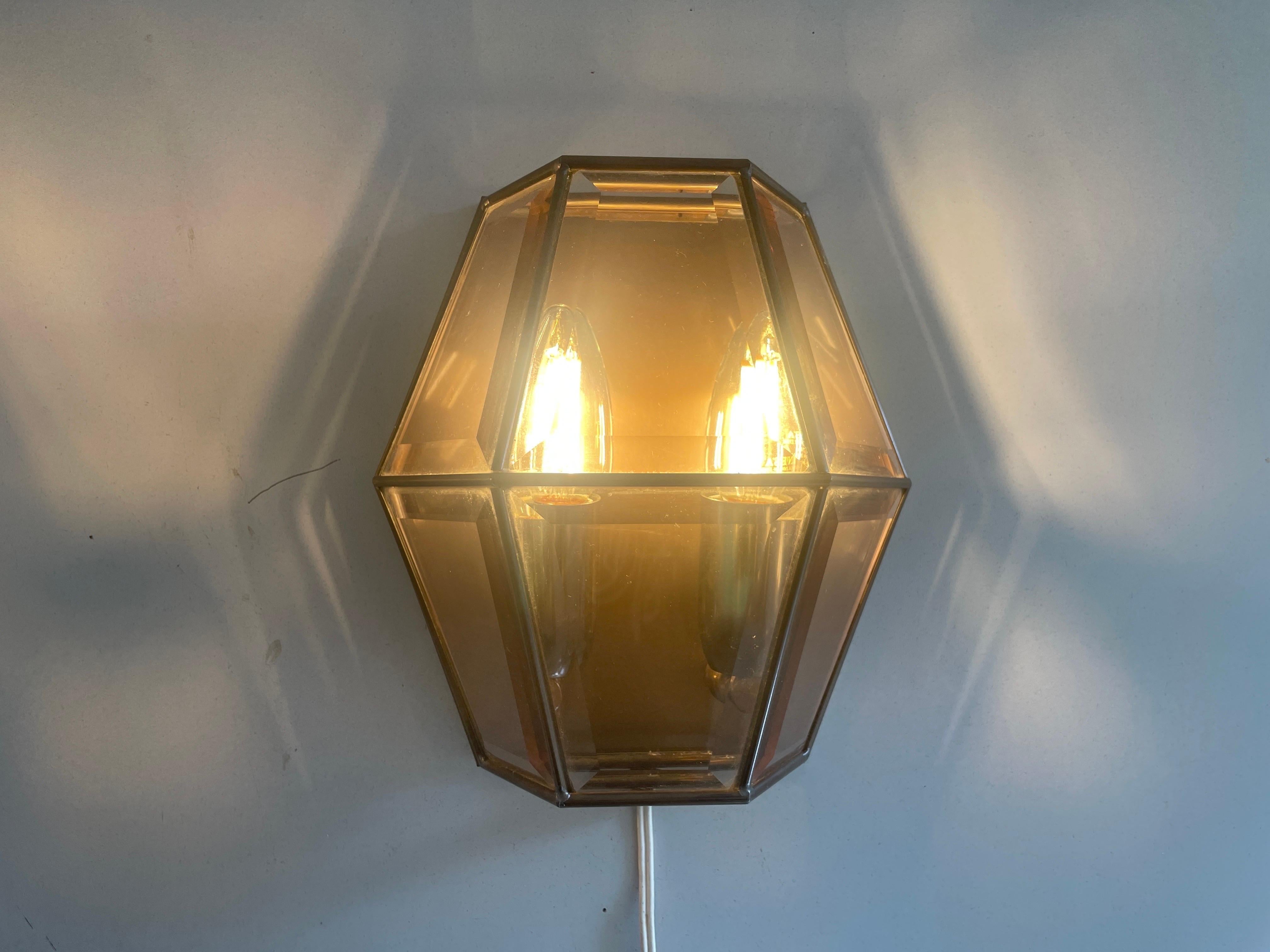 Art Deco Style Hexagonal Frame Glass Pair of Sconces, 1960s, Germany For Sale 13