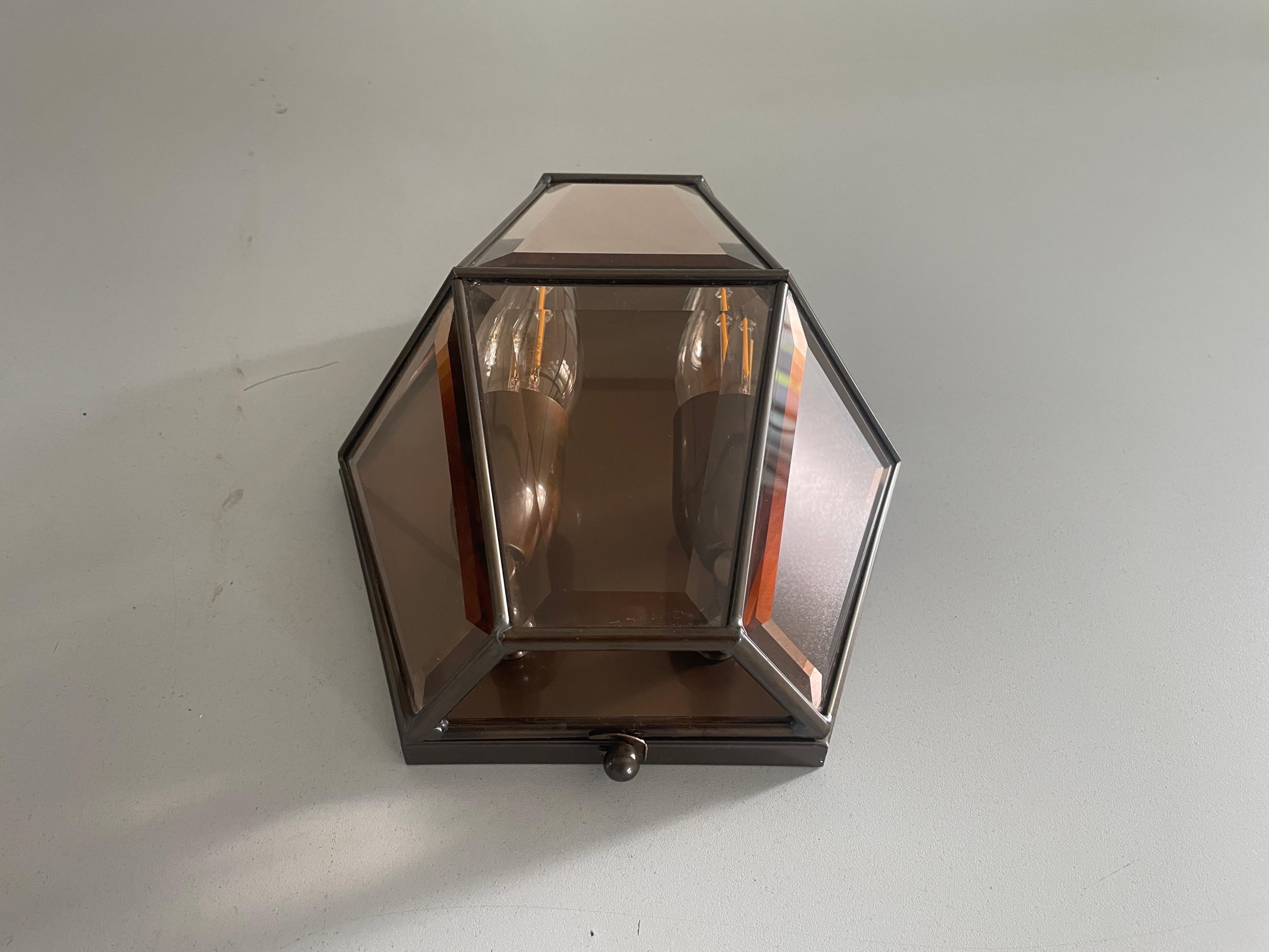 Art Deco Style Hexagonal Frame Glass Pair of Sconces, 1960s, Germany For Sale 3