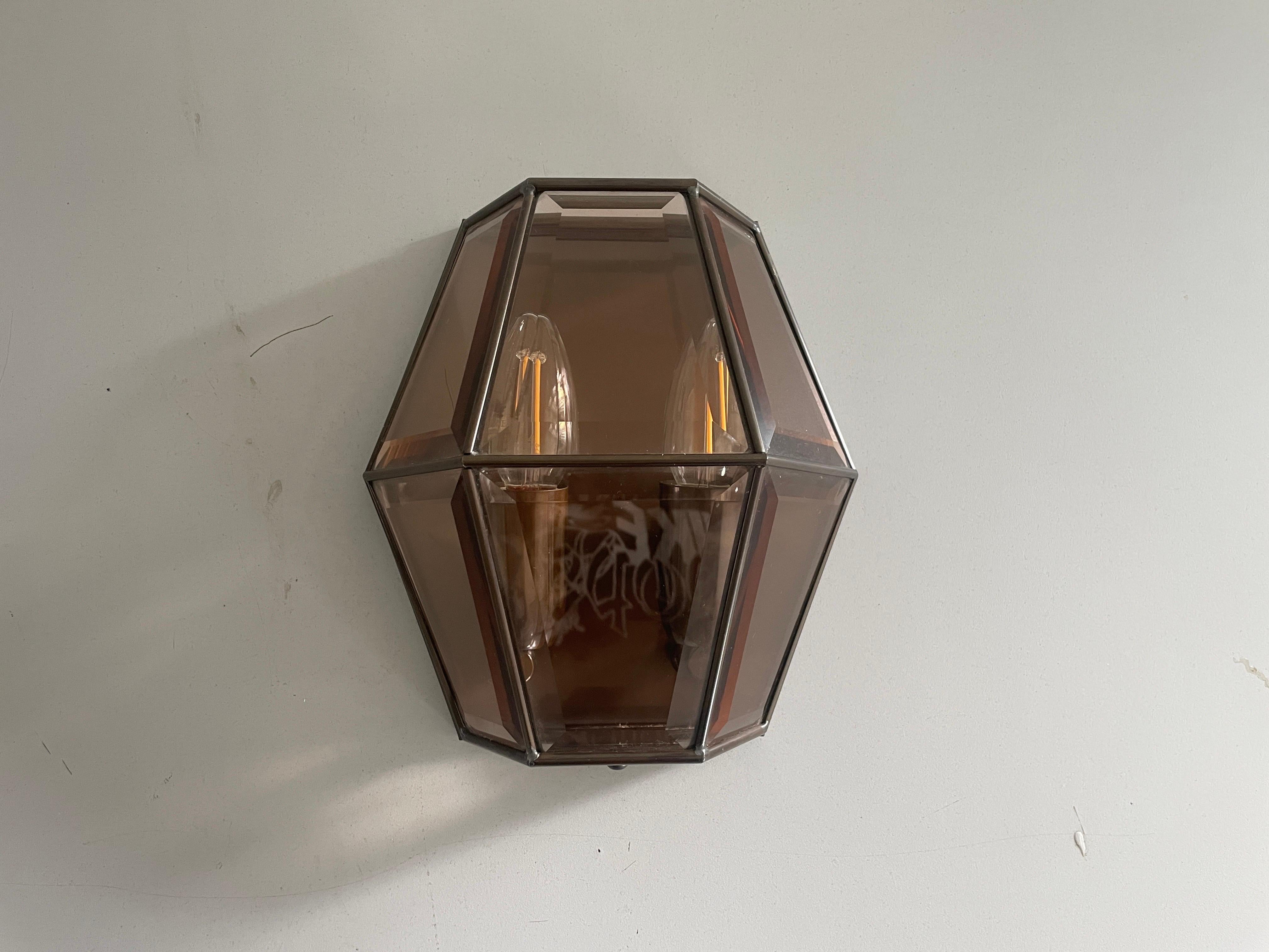 Art Deco Style Hexagonal Frame Glass Pair of Sconces, 1960s, Germany For Sale 5