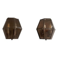 Art Deco Style Hexagonal Frame Glass Pair of Sconces, 1960s, Germany