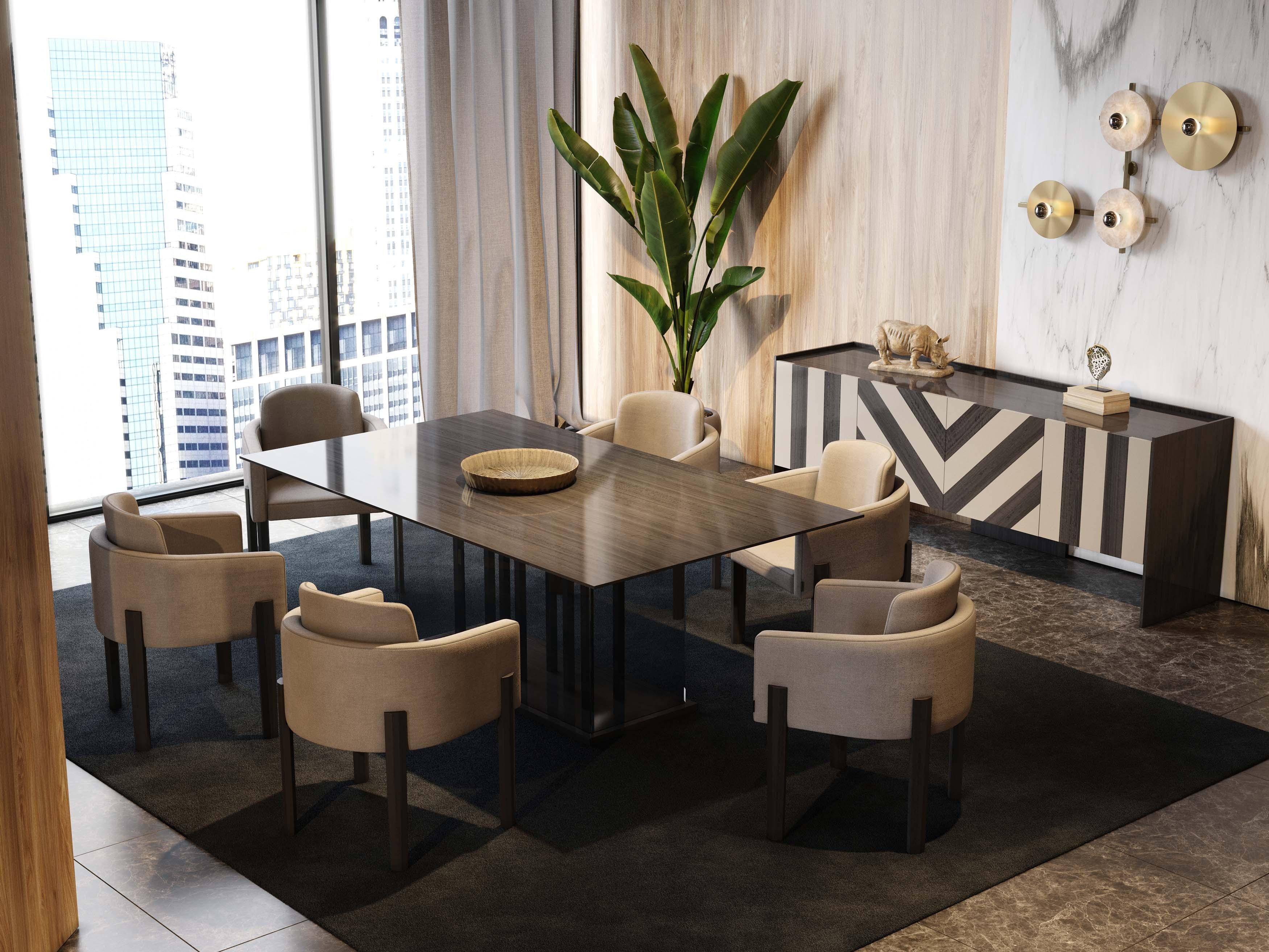Table de salle à manger de style Art déco en bois, verre et fer par Stylish Club Neuf - En vente à Seroa, PT