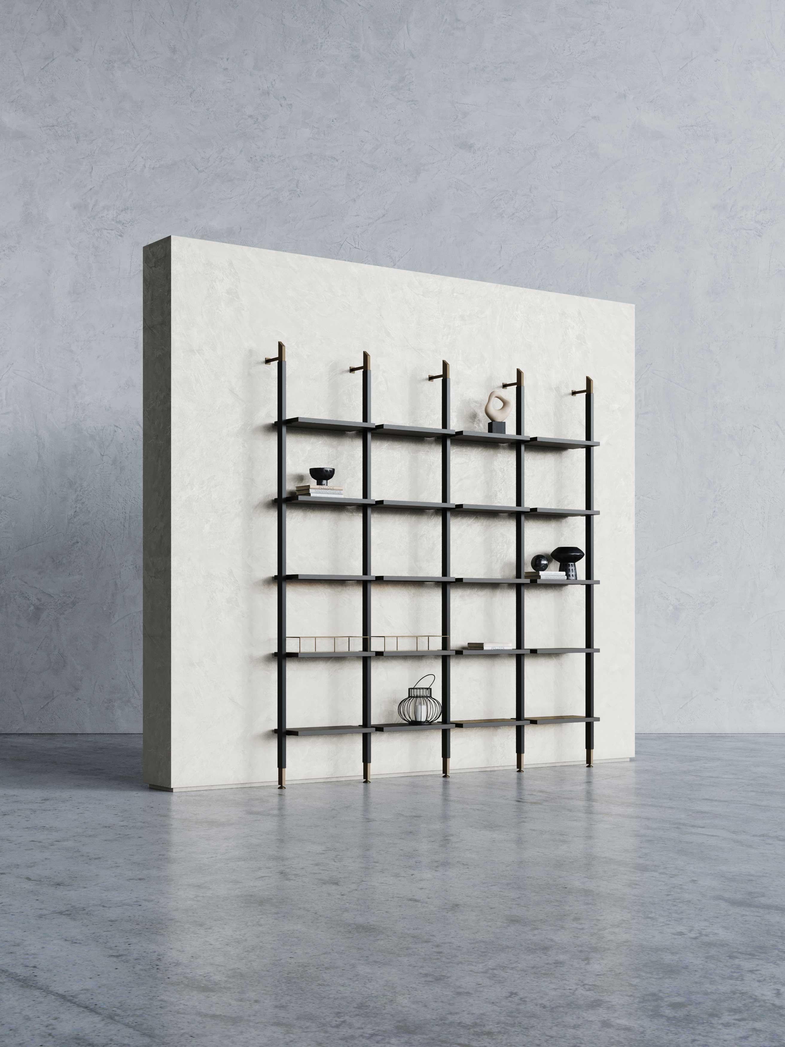 Portuguese Art Deco Style His Modular Bookcase Day System Made with Wood and Bronze For Sale