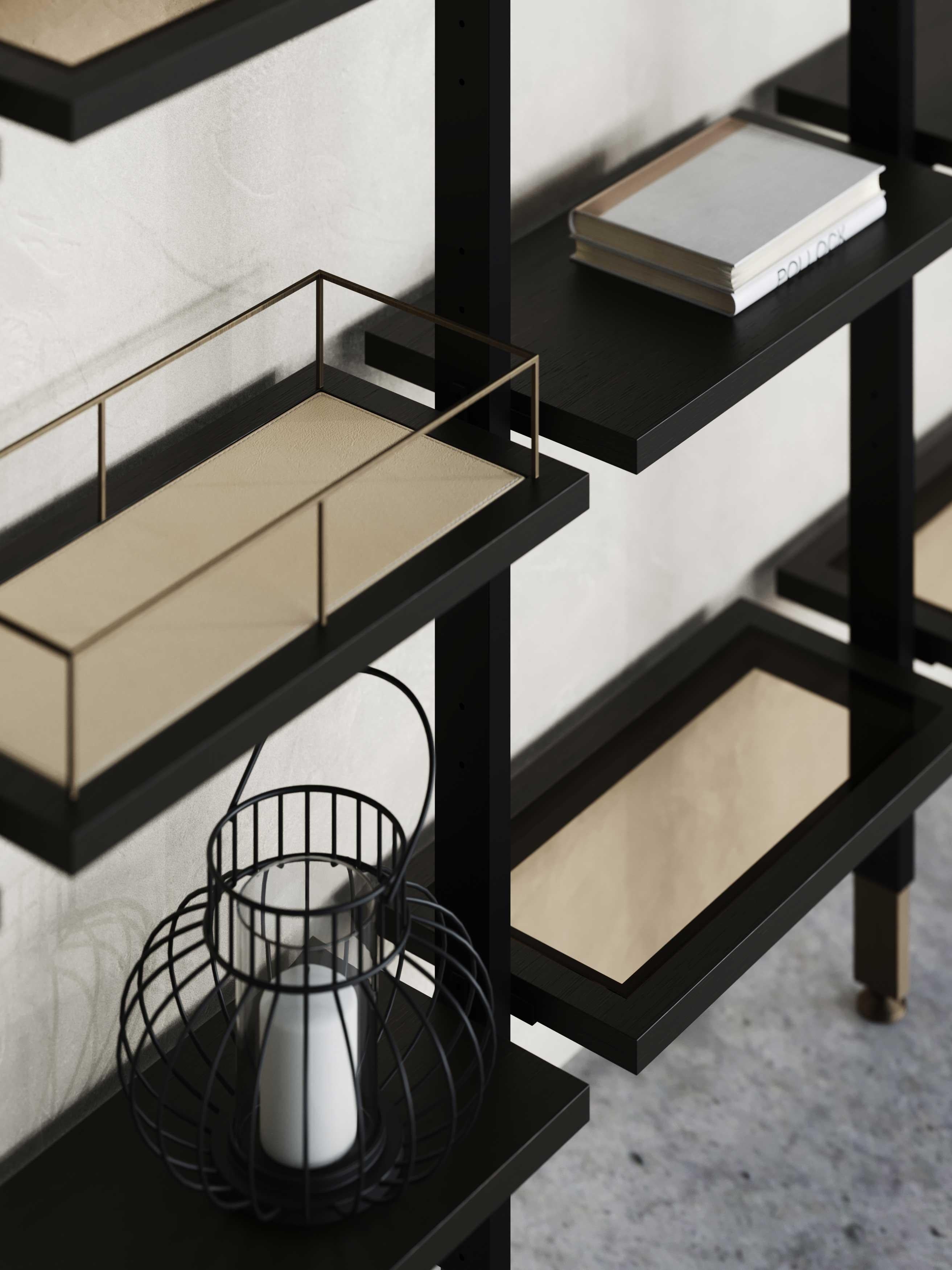 Falegnameria Sistema di librerie modulari a giorno in stile Art Deco di Lui in Wood e Bronzo in vendita