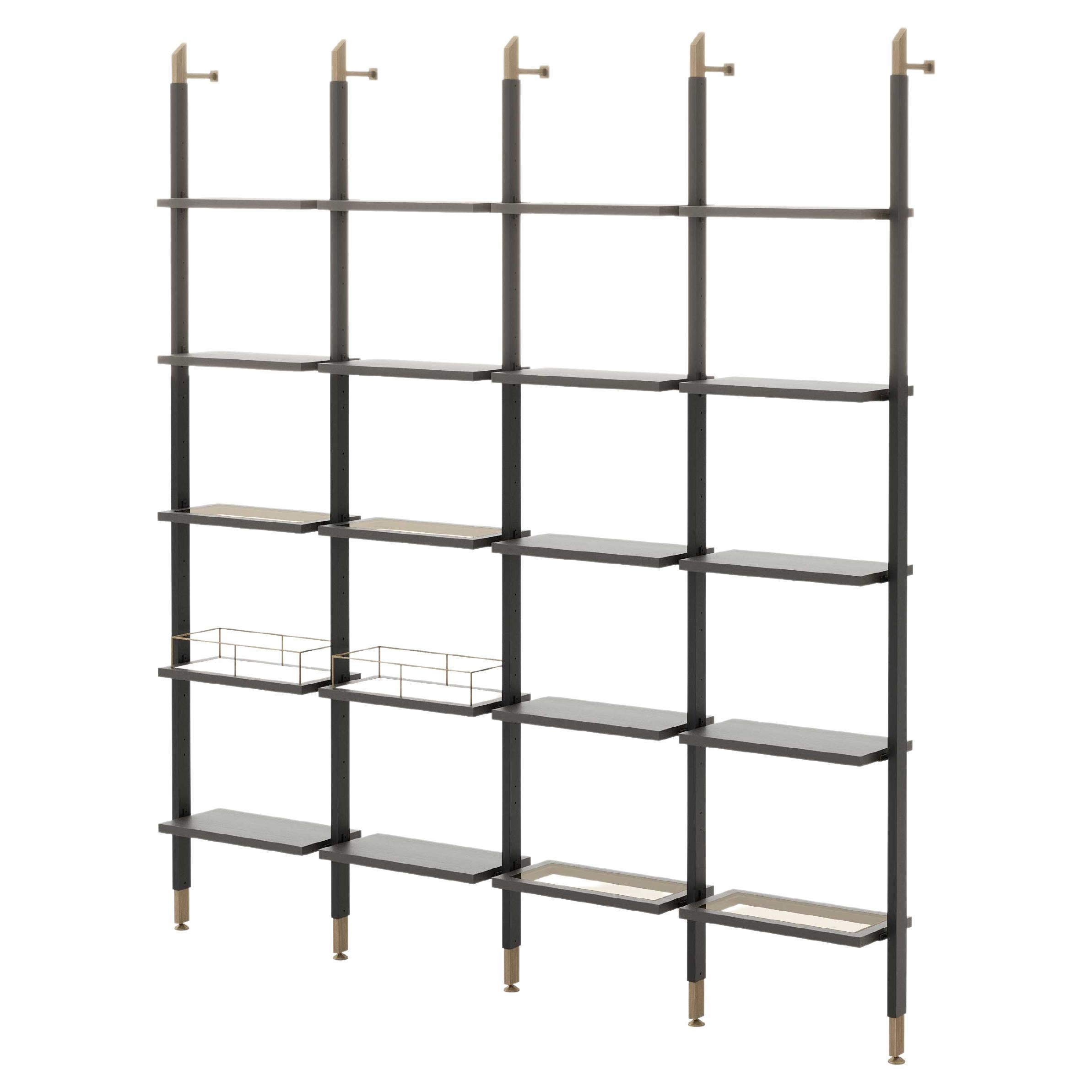Art Deco Style His Modular Bookcase Day System Made with Wood and Bronze For Sale