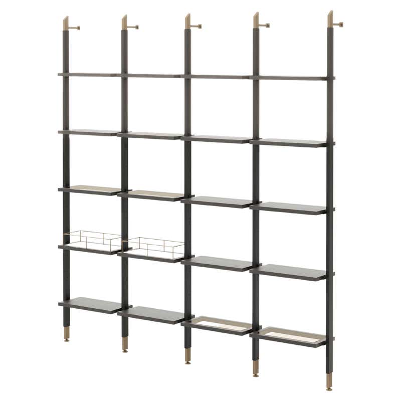 Art Deco Style His Modular Library Day System Made with Wood and Bronze ...