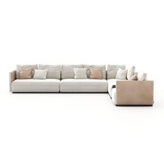 Art Deco Style His Modular Sofa Made with Ebony Wood, Leather and Textile