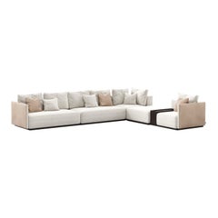 Son canapé modulaire de style Art Déco en bois d'ébène, cuir et textile
