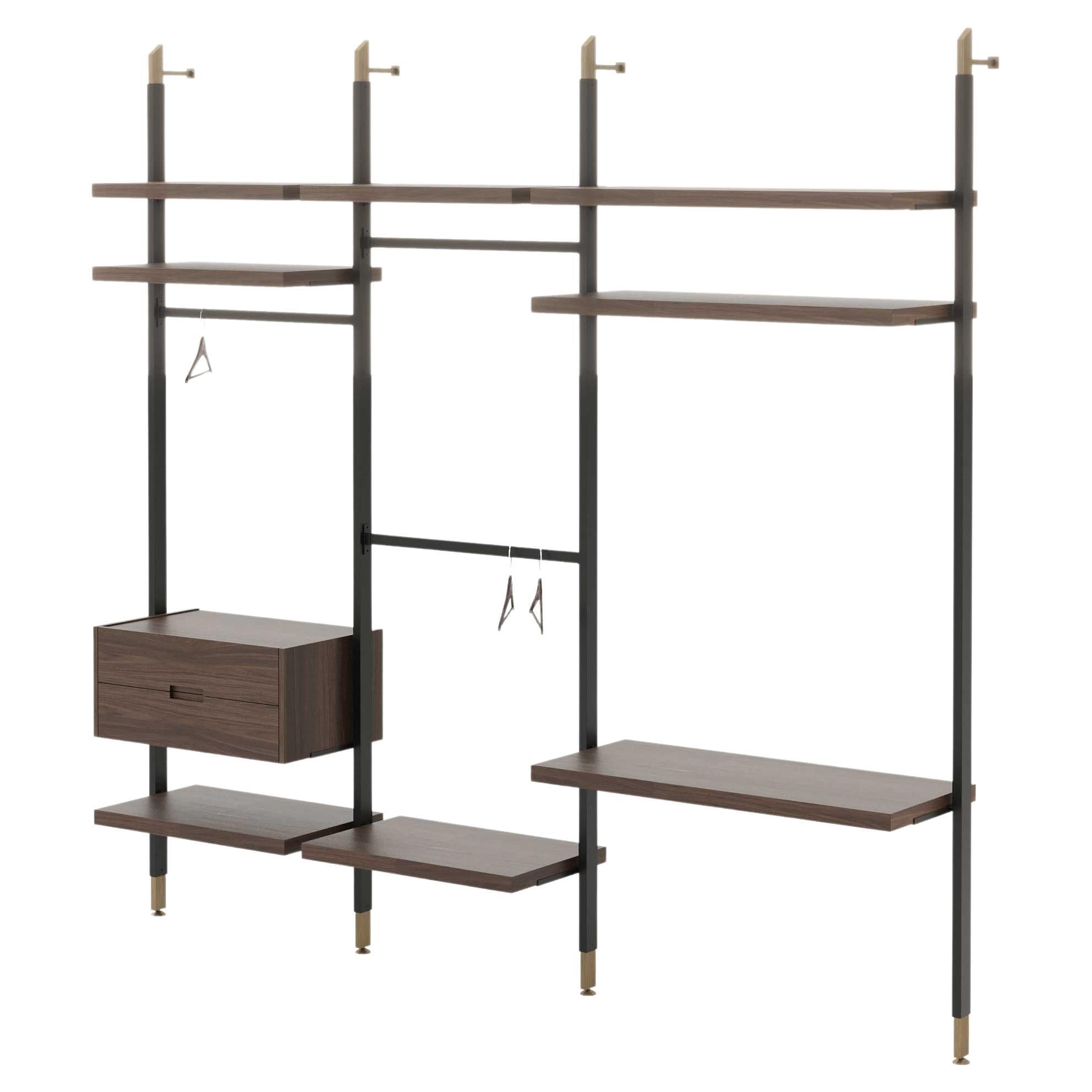 Art Deco Style His Modular Walk-In Closet Night System Made with Wood and Bronze