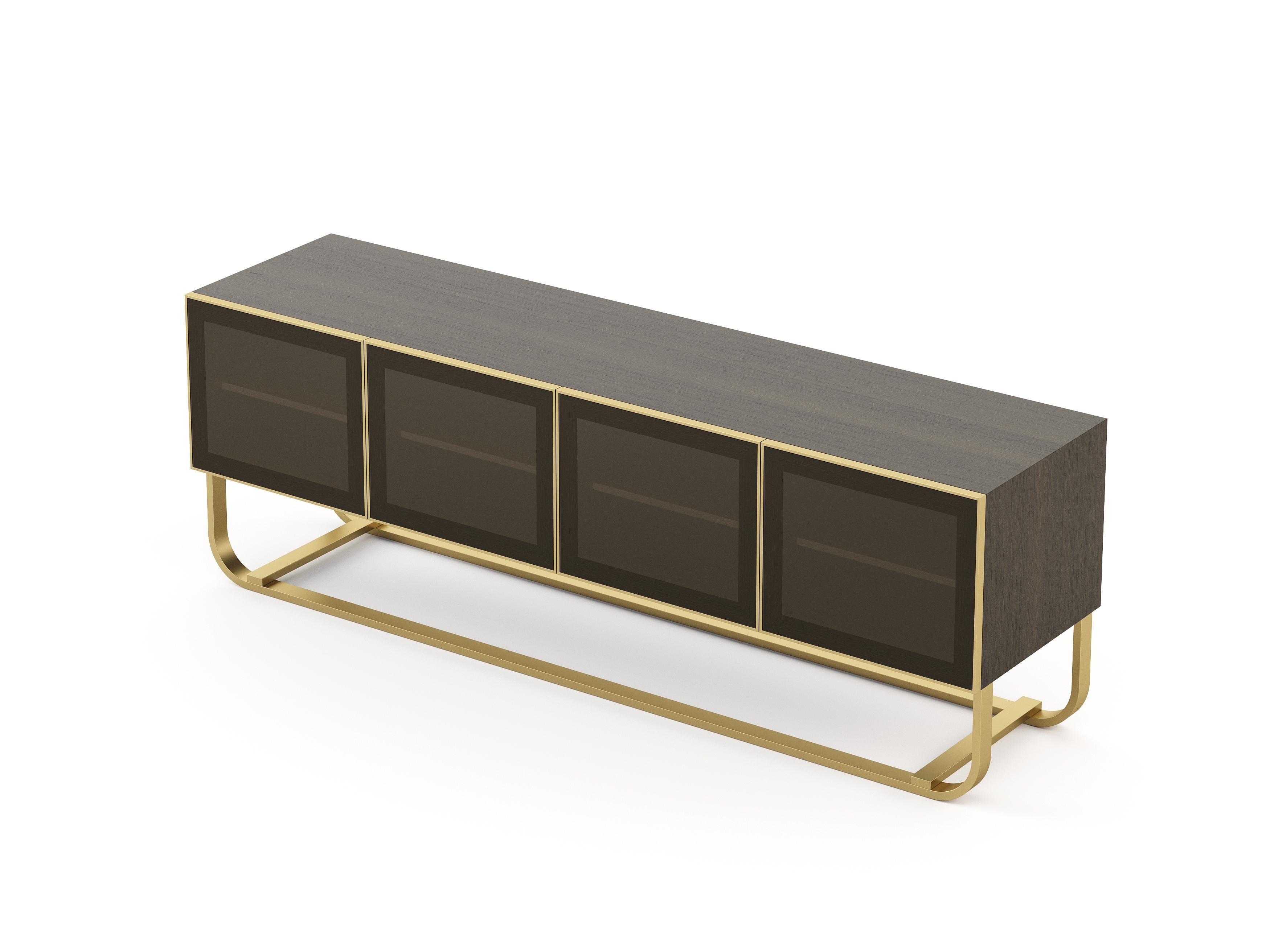 Sein Sideboard im Art-Déco-Stil aus Eiche und Messing, handgefertigt von Stylish Club (Art déco) im Angebot