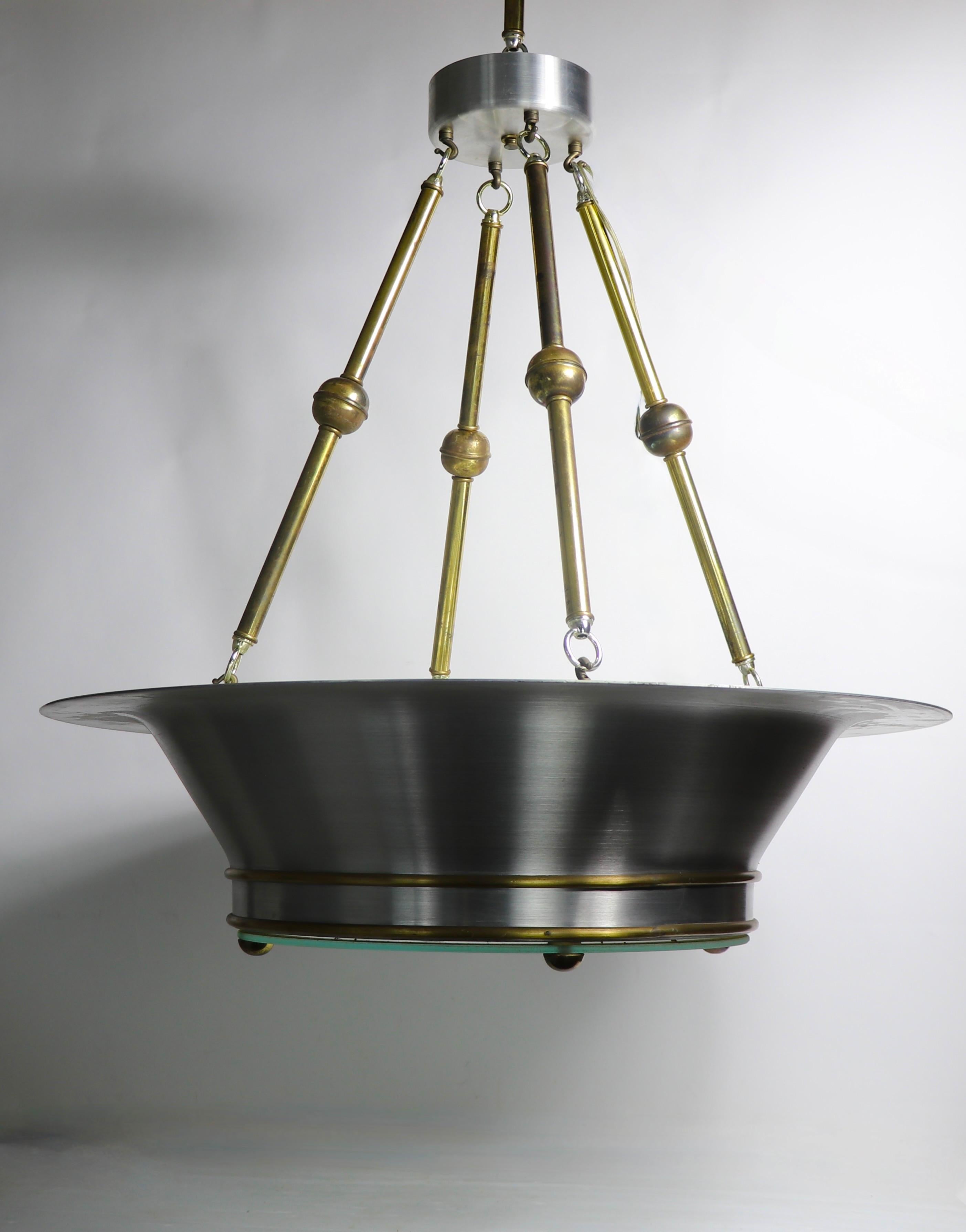 Art Deco Style Hollywood Regency Aluminum Glass Brass Chandelier Made in USA For Sale 3
