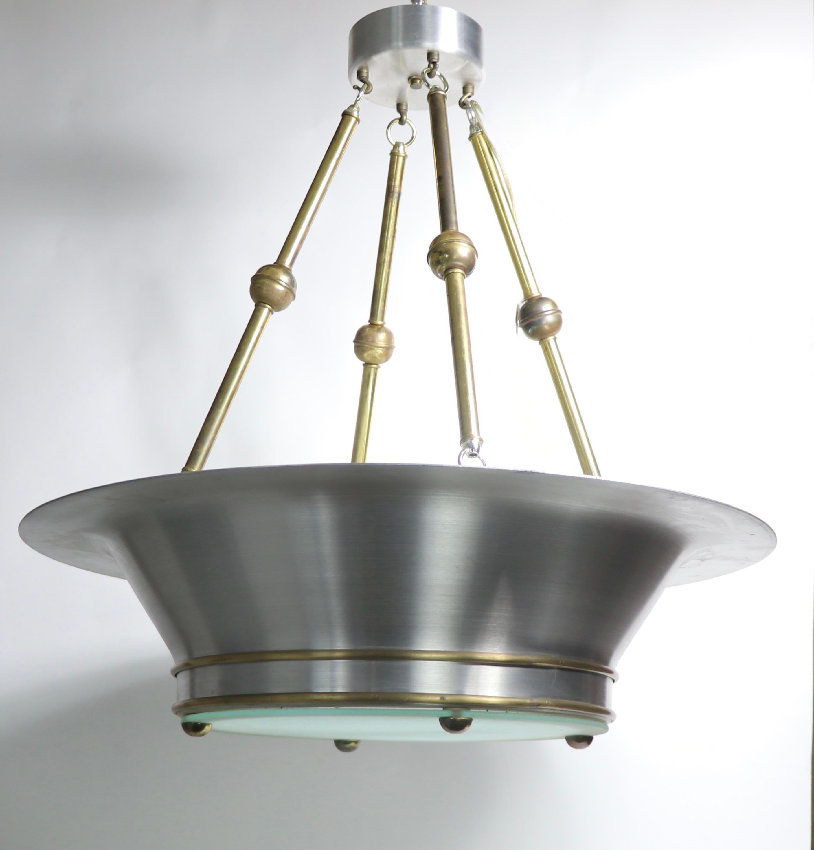 Art Deco Style Hollywood Regency Aluminum Glass Brass Chandelier Made in USA For Sale 4