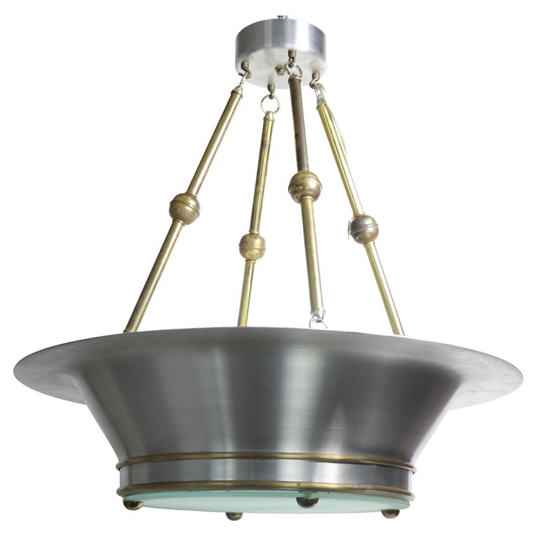 Art Deco Style Hollywood Regency Aluminum Glass Brass Chandelier Made