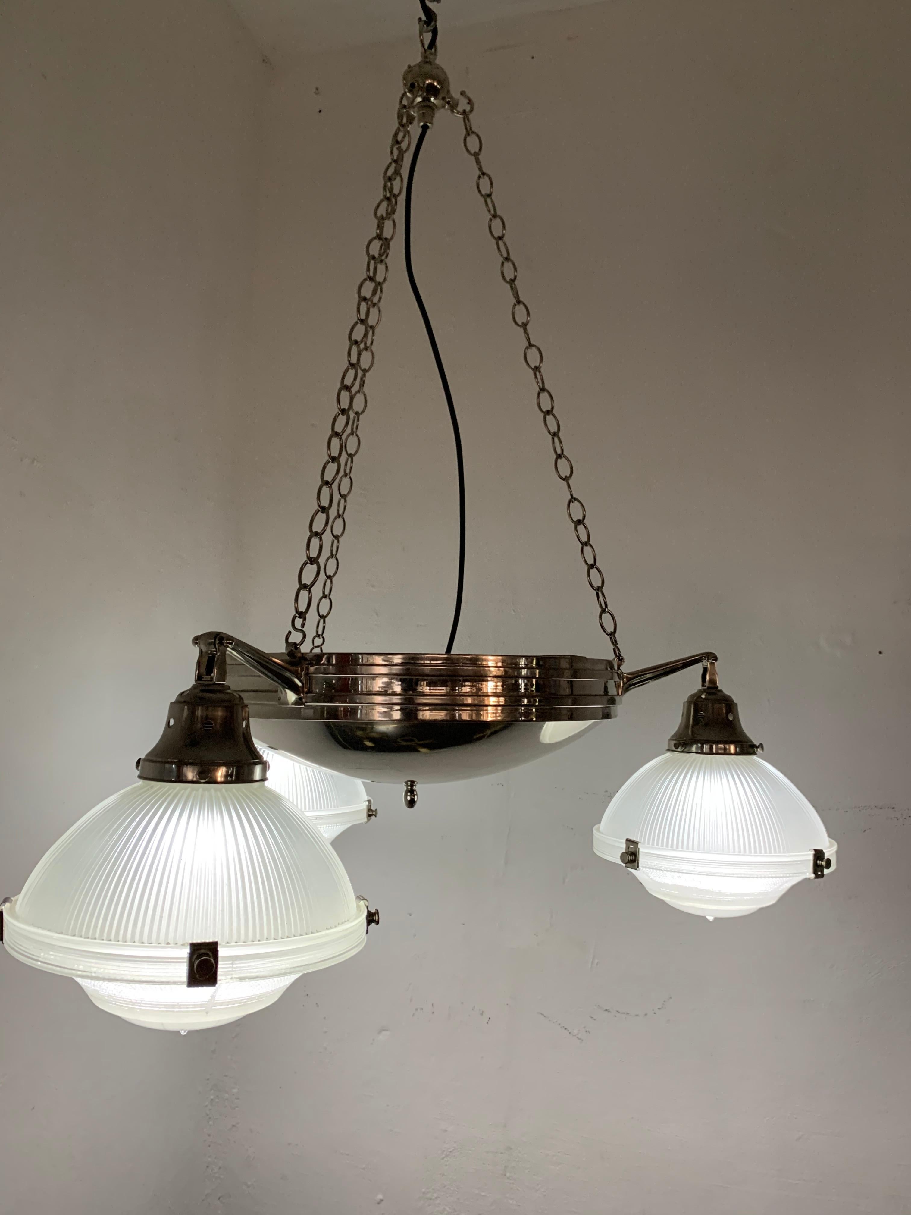Mid-20th Century Art Deco Style Holophane Chandelier, England, circa 1940 For Sale