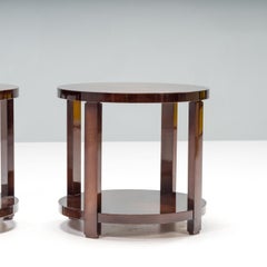 Art Deco Style Hugues Chevalier Agora Oak Round Side Tables, Set of 2