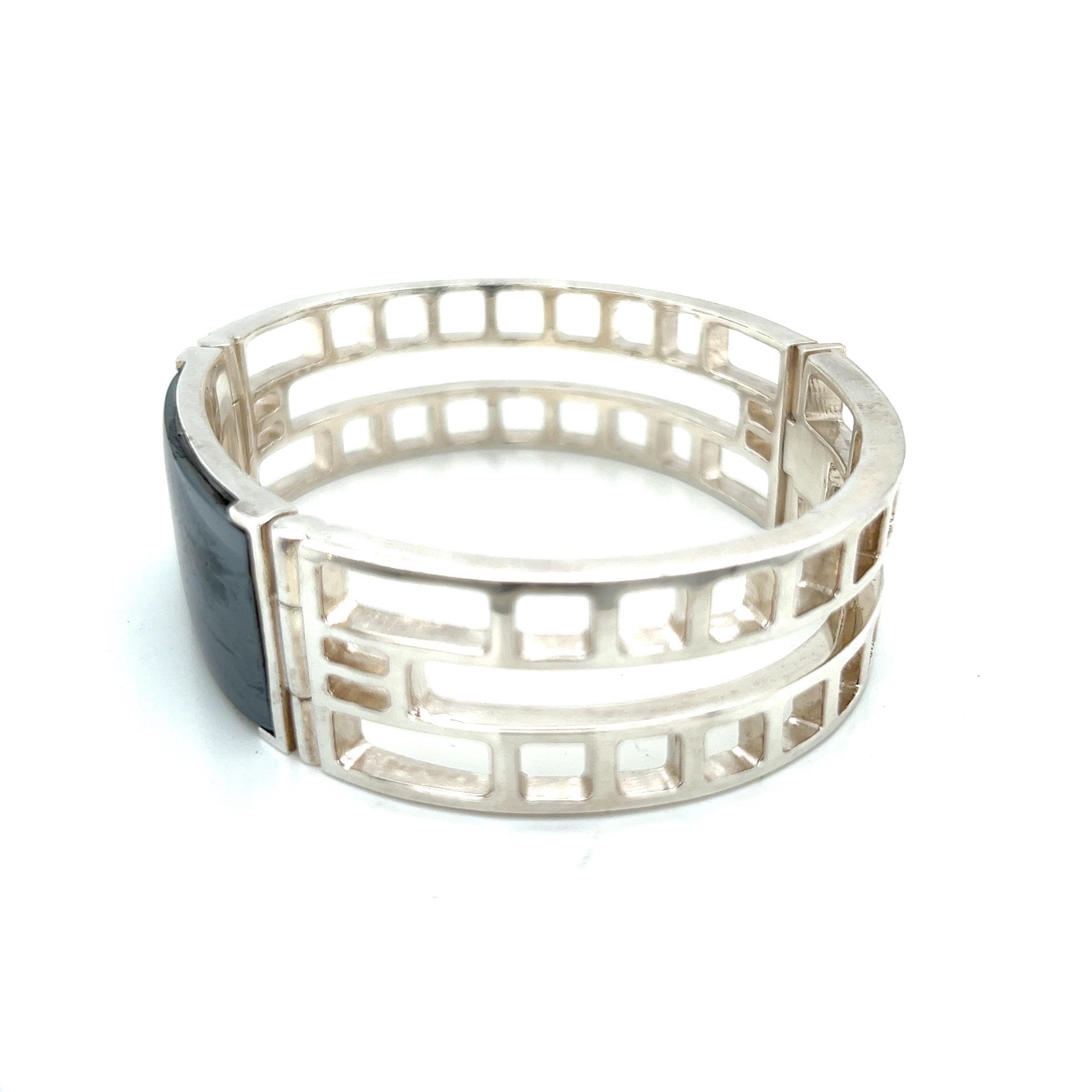 Art Deco Style ID Bracelet with Hematite in Sterling Silver For Sale 1