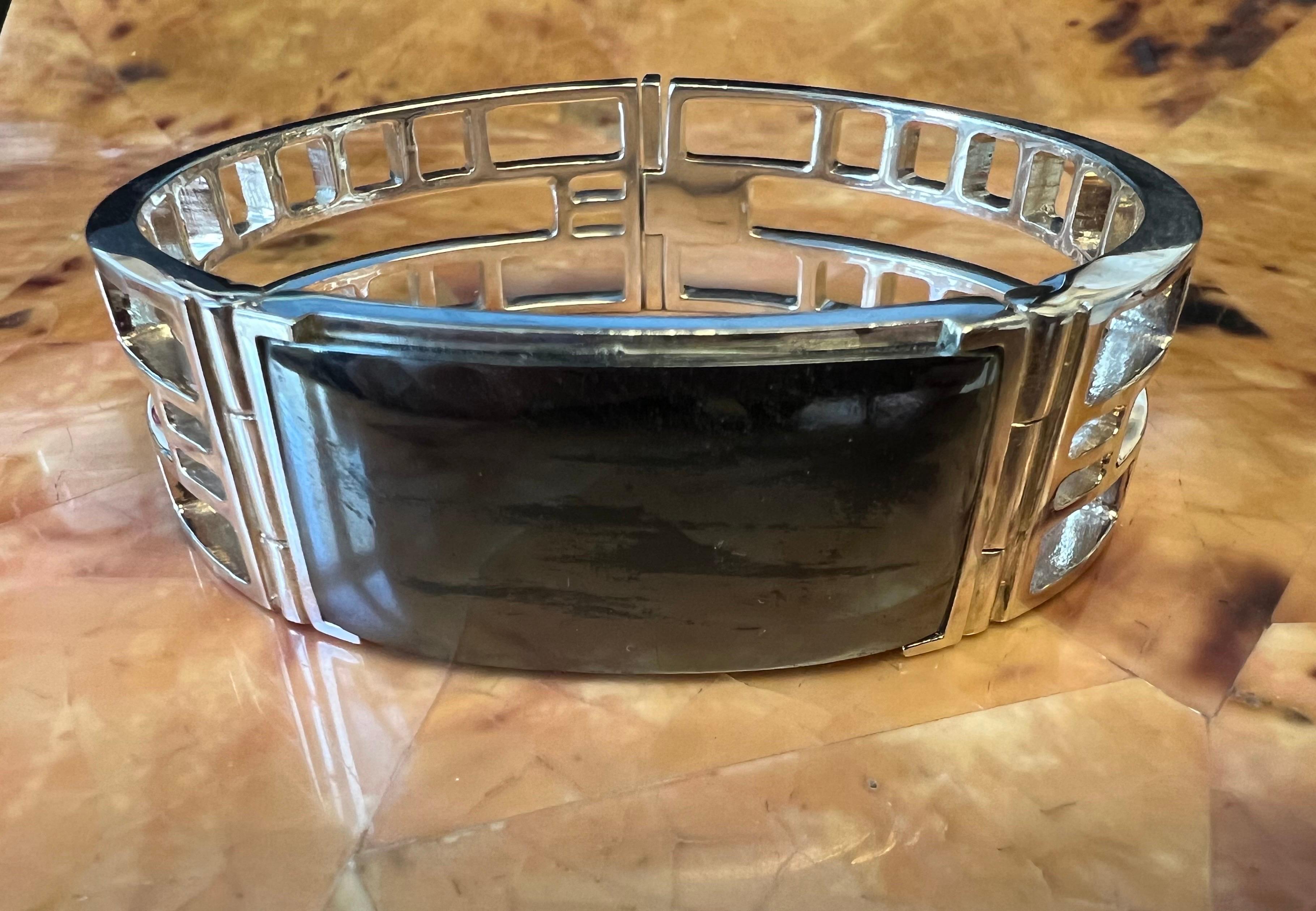 Art Deco Style ID Bracelet with Hematite in Sterling Silver For Sale 3