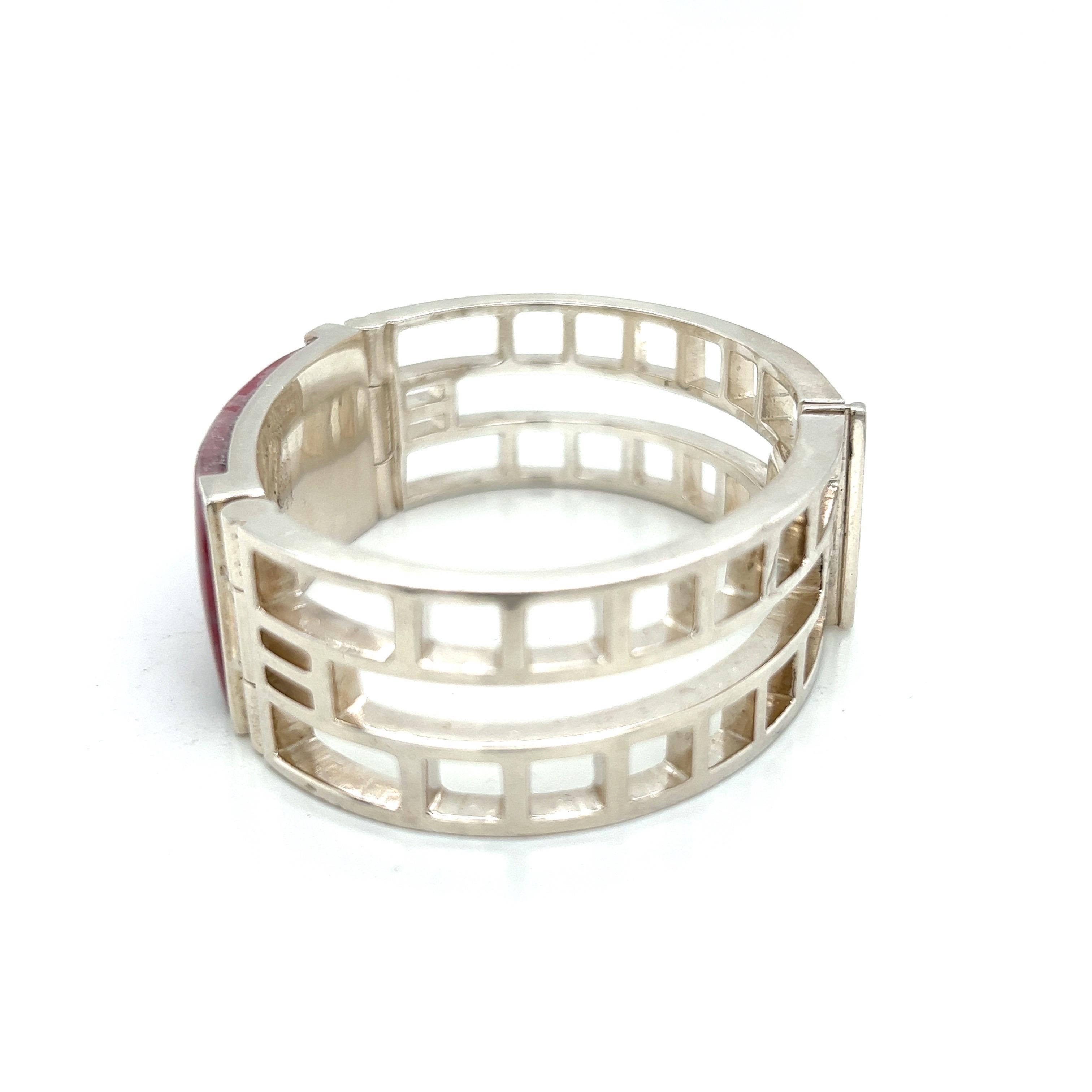 Women's or Men's Art Deco Style ID Bracelet with Strawberry Quartz in Sterling Silver  For Sale