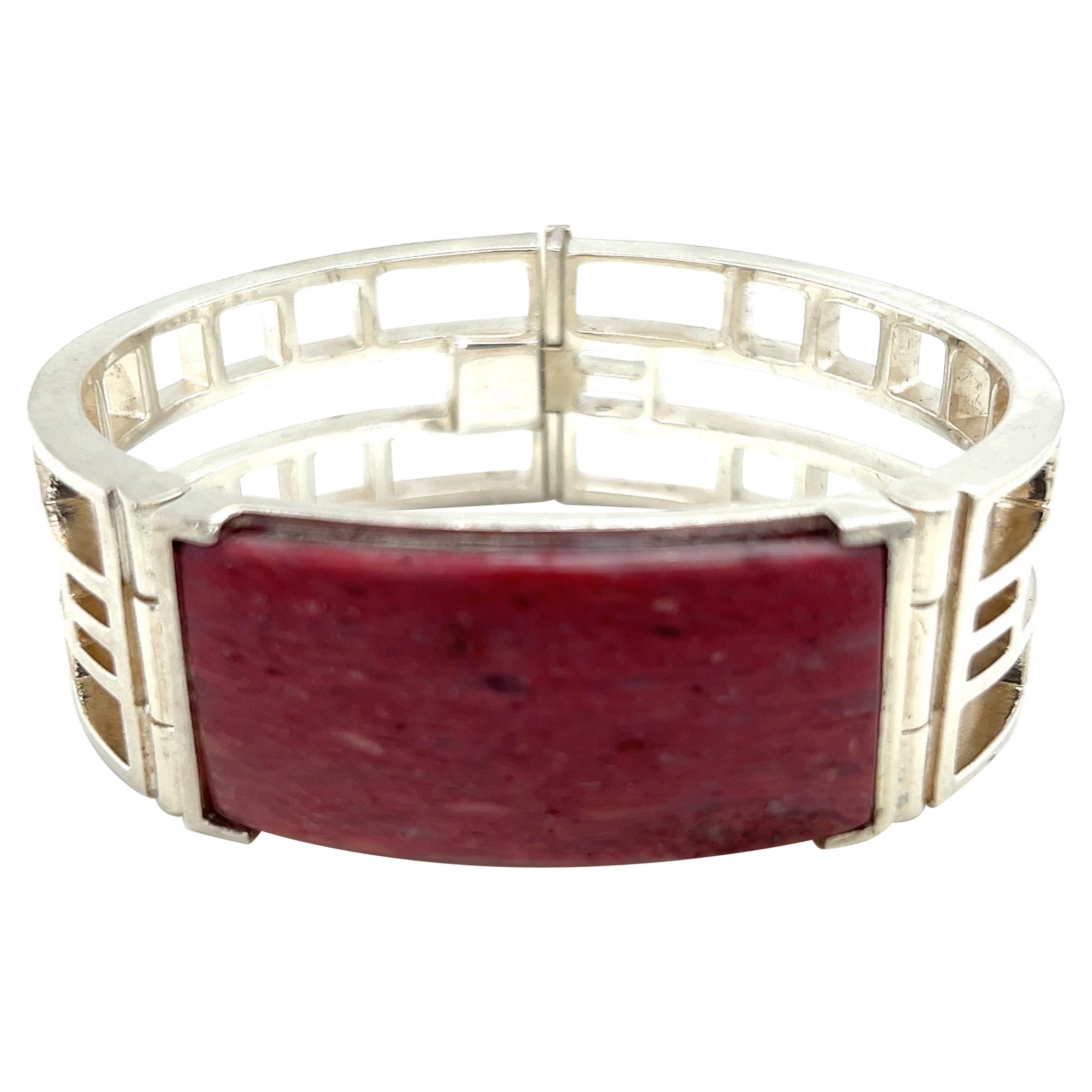 Bracelet d'identification de style Art déco avec quartz fraise en argent sterling