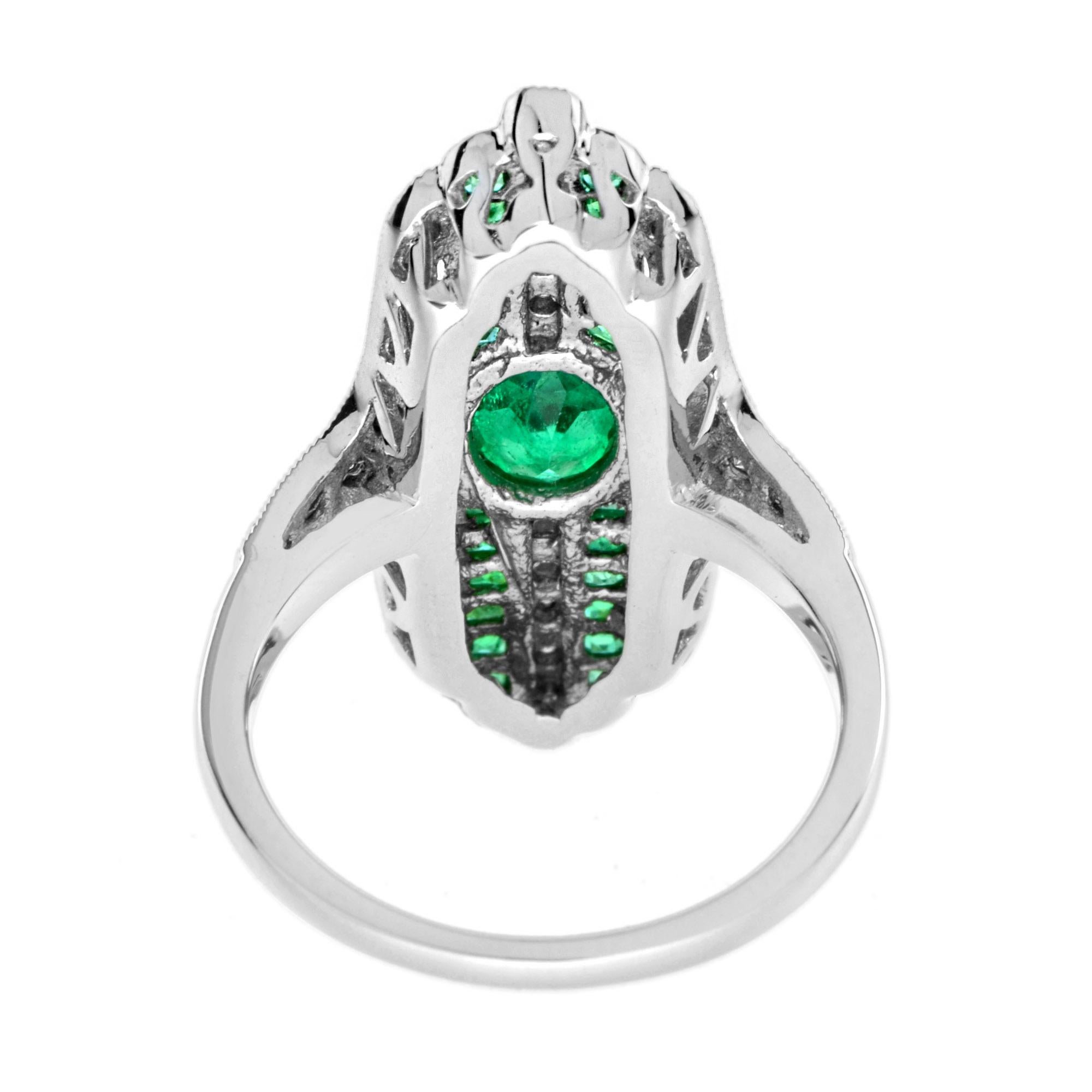 Art Deco Style Inspired Green Emerald with Diamond Cocktail White Gold Ring (Ovalschliff) im Angebot