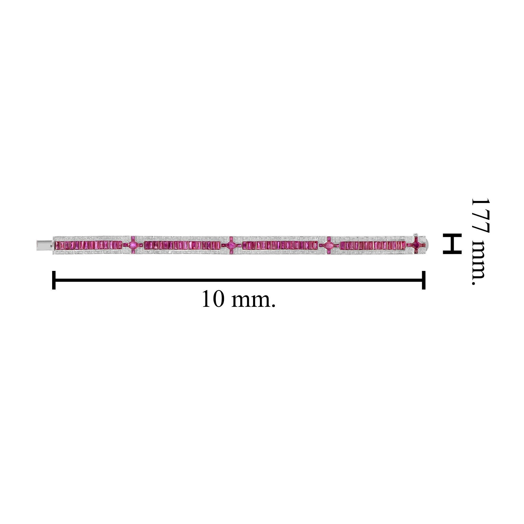 Pulsera Línea Oro Blanco 18K Inspirada en el Estilo Art Déco Rubí Rojo Rosa y Diamante en Nuevo estado para la venta en Oakton, VA