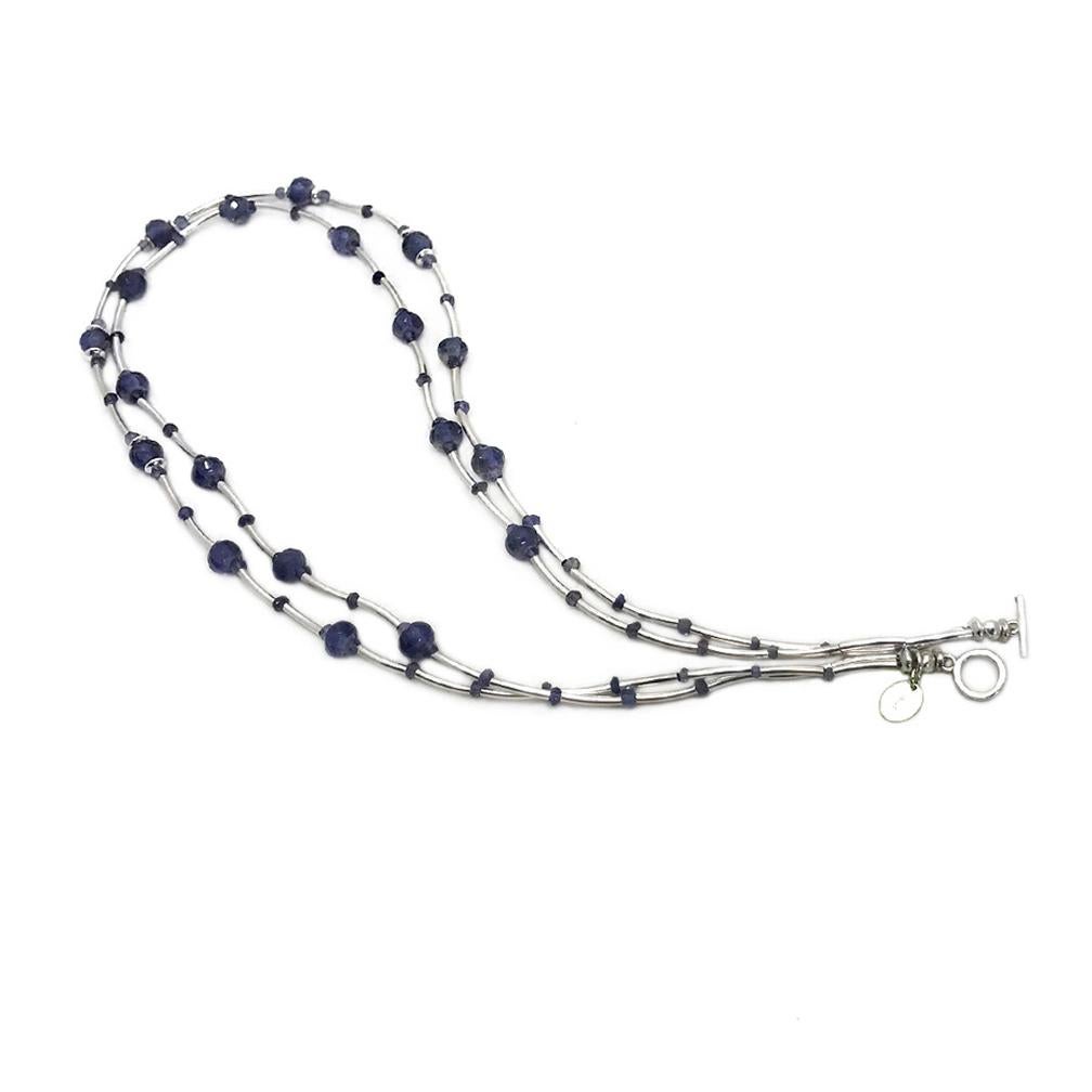 Bead Art Deco Style Iolite and Sterling Necklace
