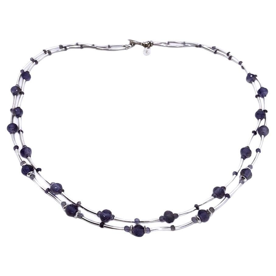 Art Deco Style Iolite and Sterling Necklace For Sale