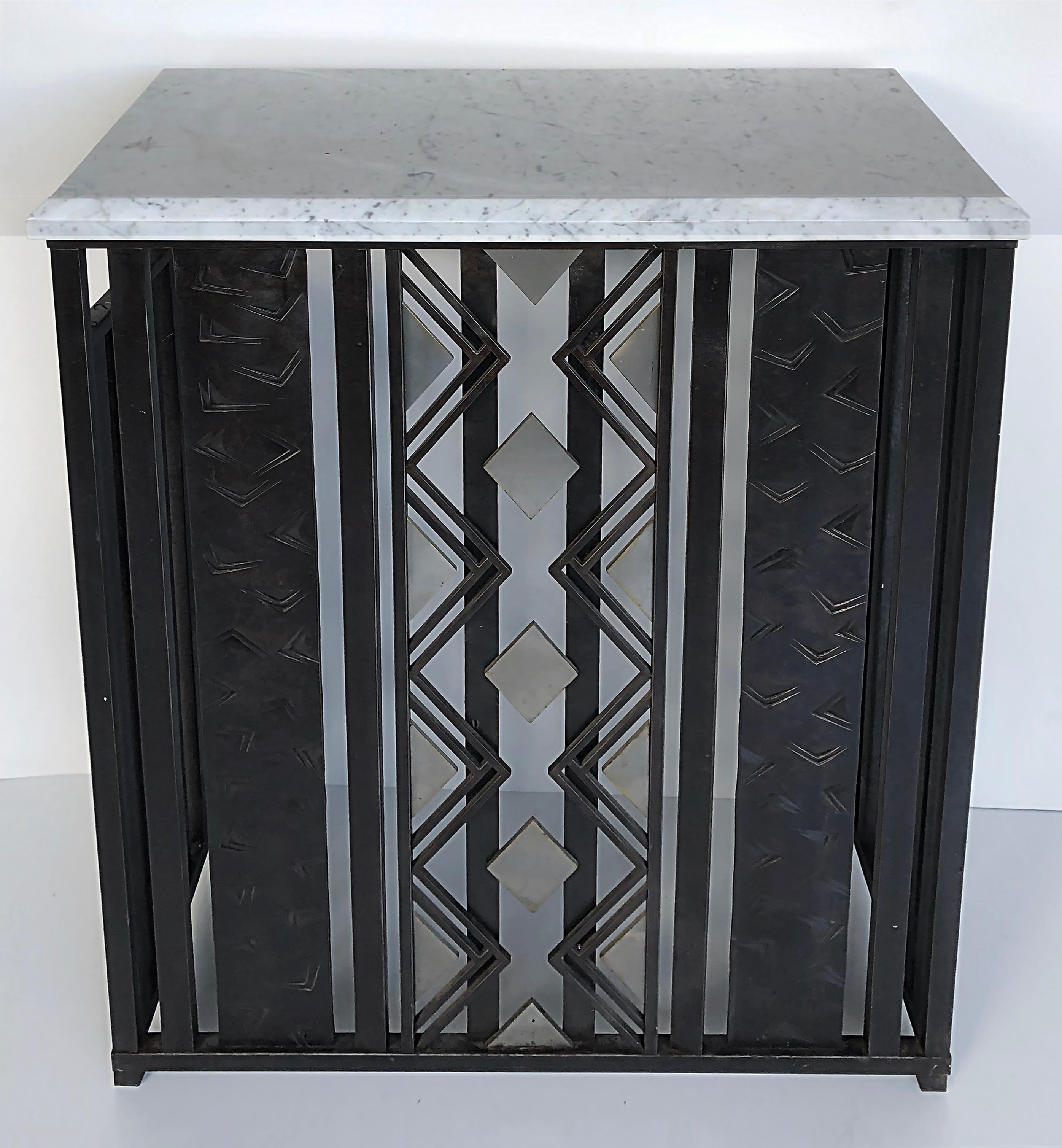 American Art Deco Style Iron and Marble Top Console Table For Sale