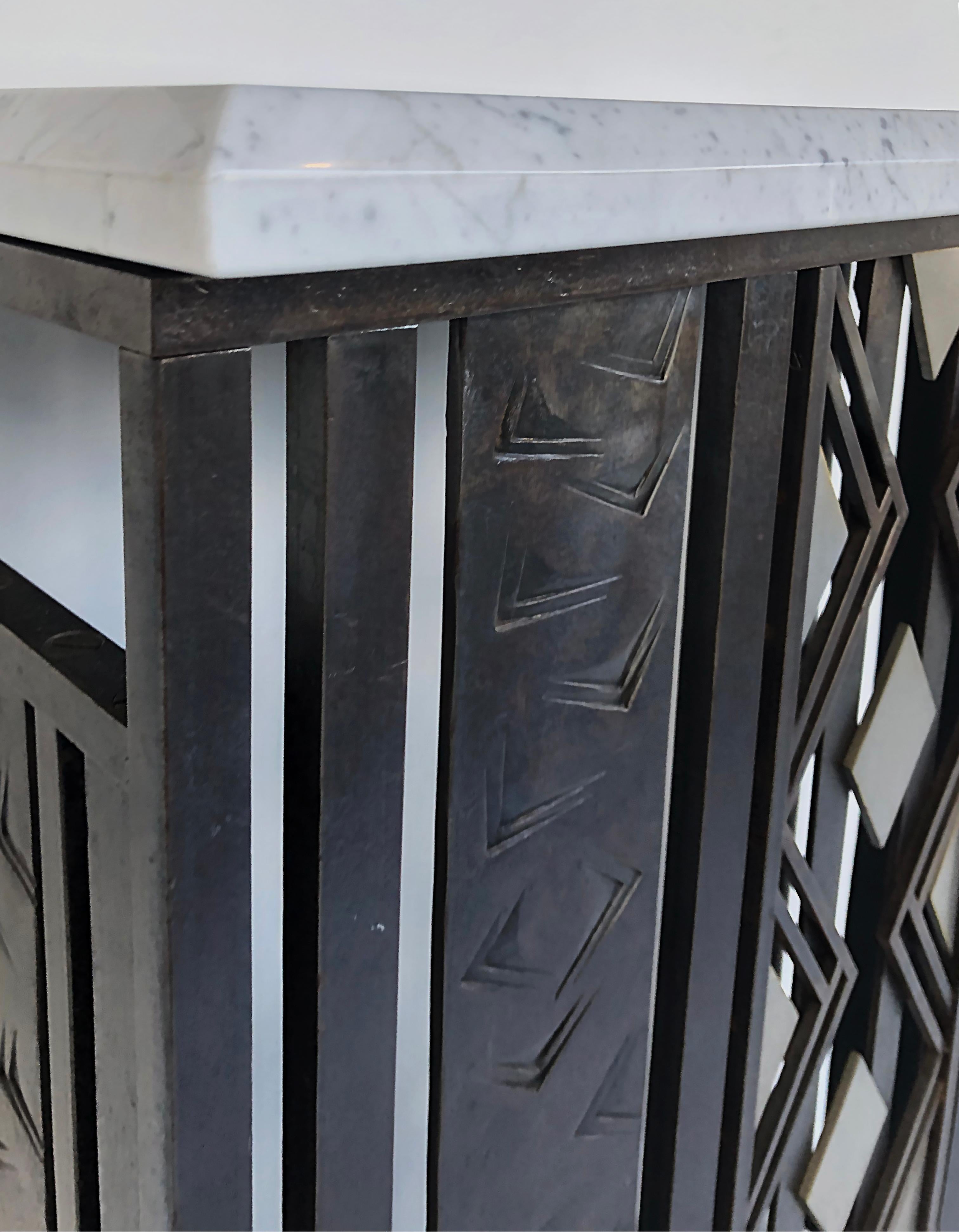 Art Deco Style Iron and Marble Top Console Table For Sale 2