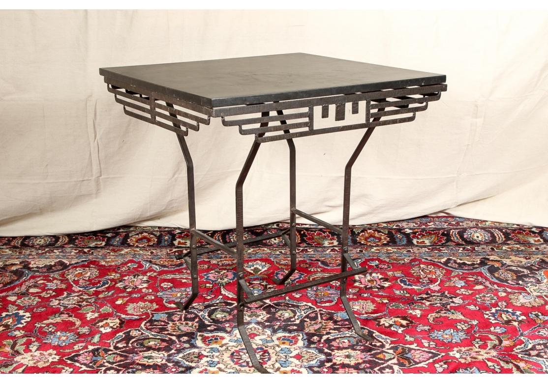 Art Deco Style  Iron Frame Center Table after Lalique In Fair Condition For Sale In Bridgeport, CT