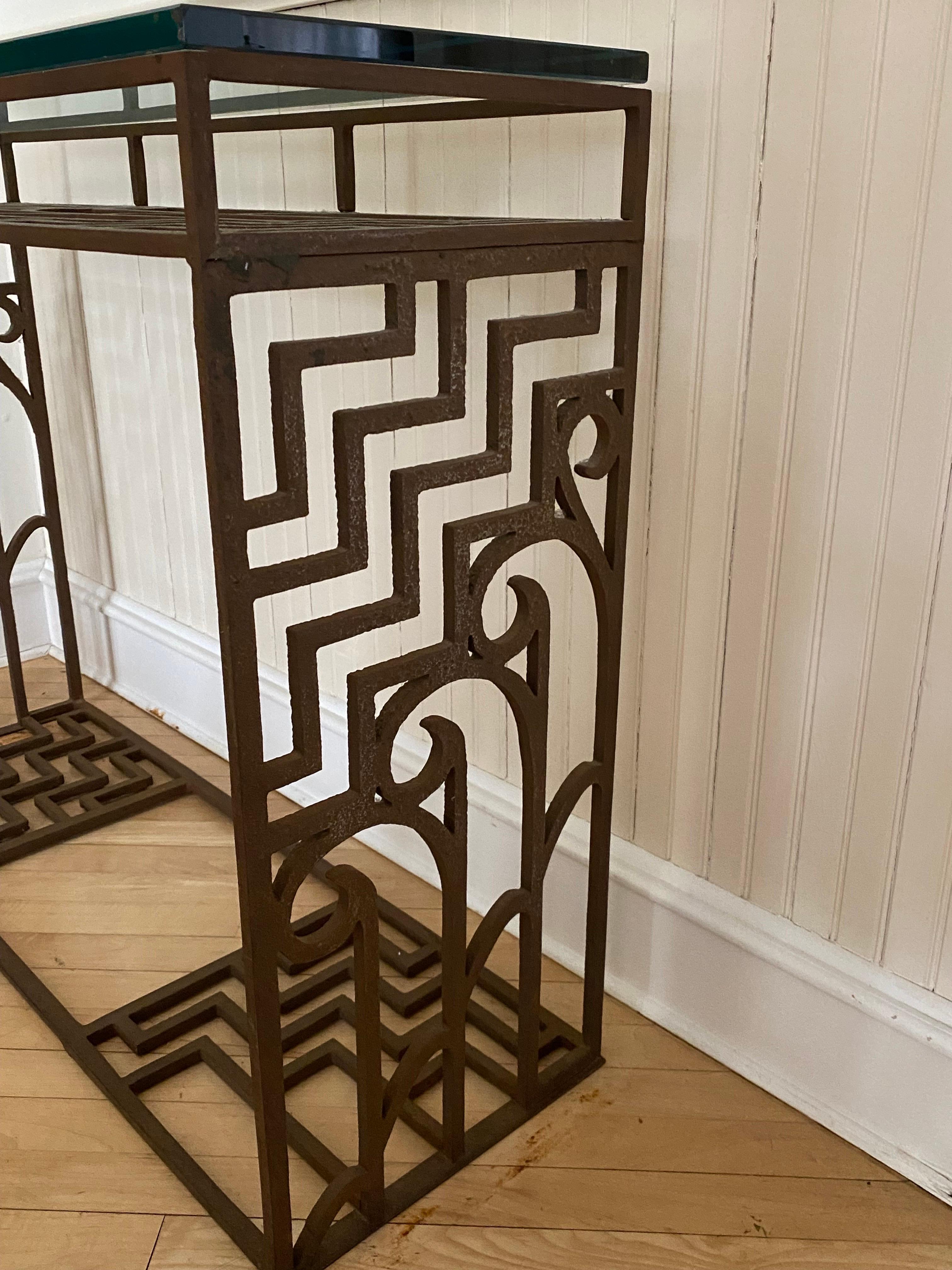 20th Century Art Deco Style Iron & Glass Console Table For Sale