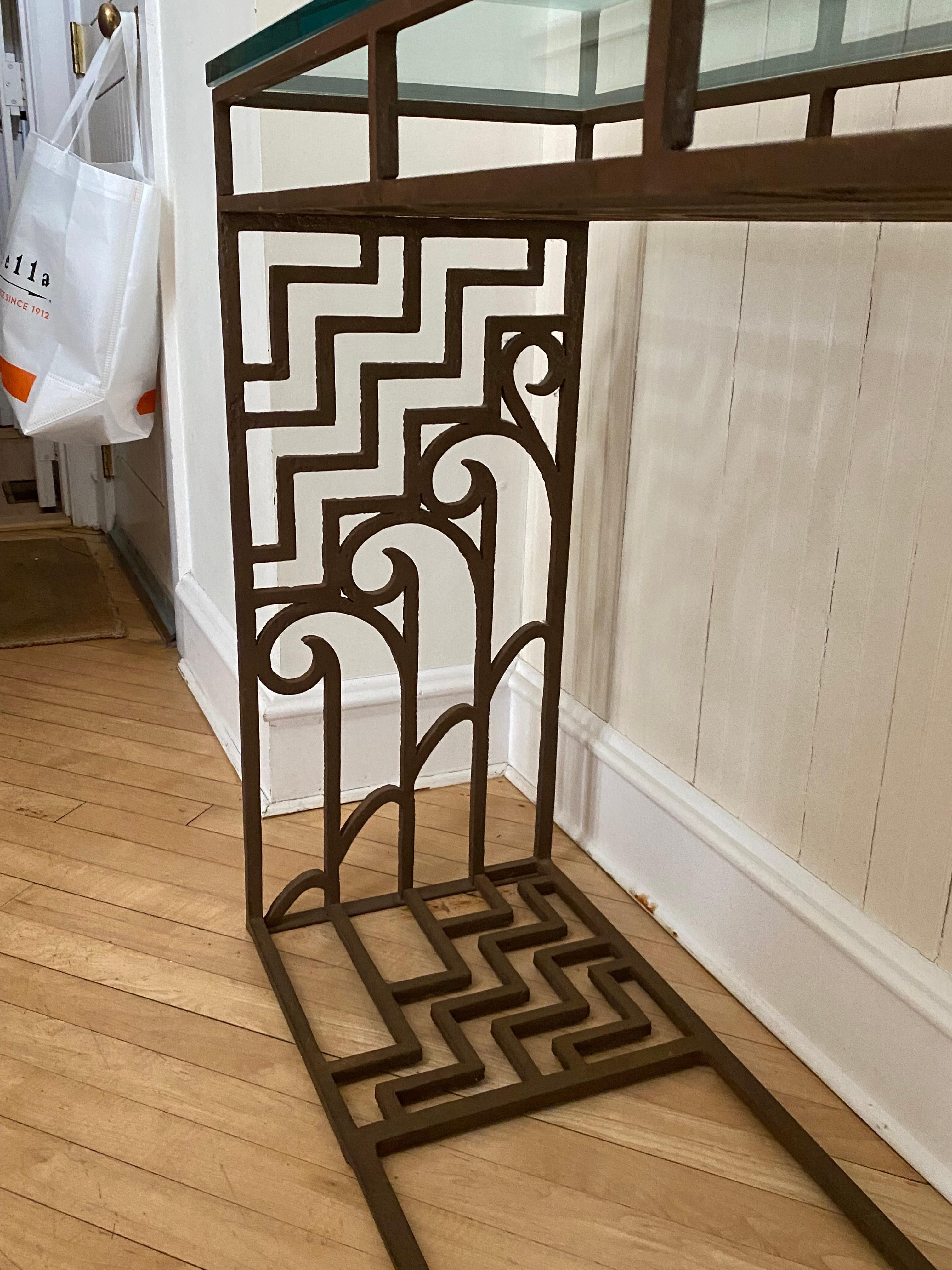 Art Deco Style Iron & Glass Console Table For Sale 1