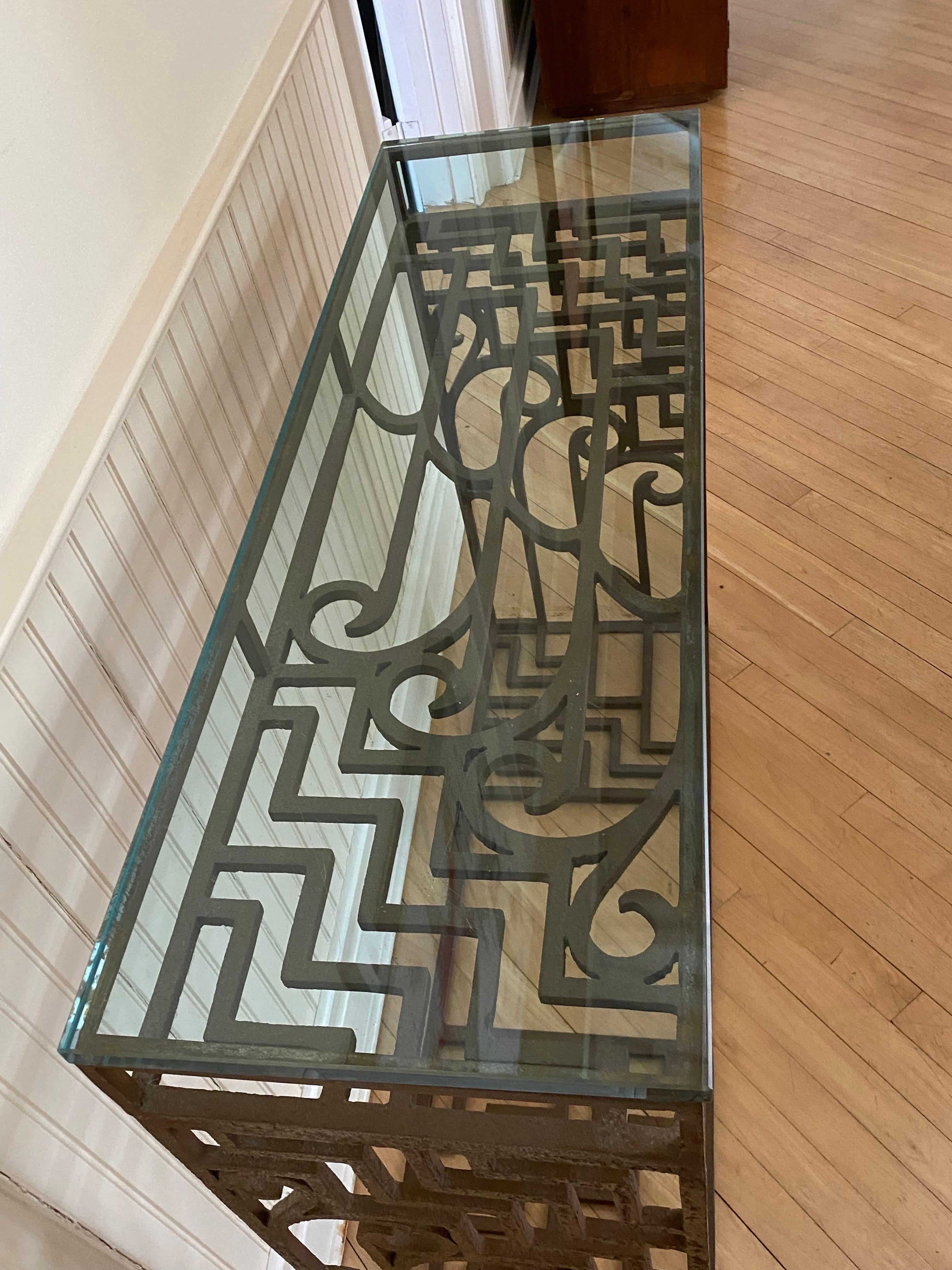 Art Deco Style Iron & Glass Console Table For Sale 3