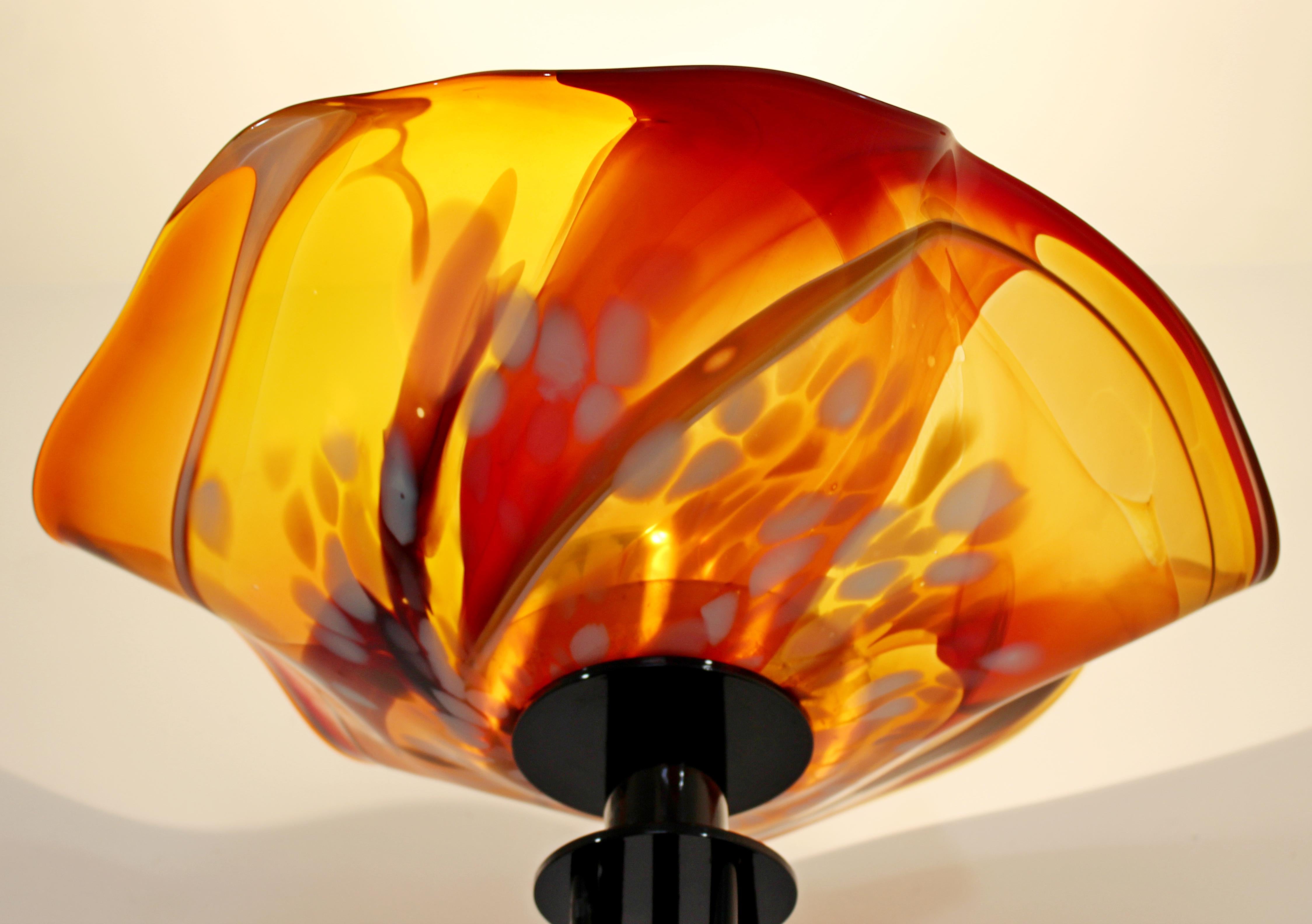 Art Deco Style Iron Uplight Blown Glass Floor Lamp Marble Base Chihuly Style In Good Condition In Keego Harbor, MI