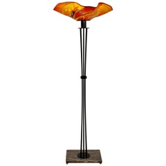 Art Deco Style Iron Uplight Blown Glass Floor Lamp Marble Base Chihuly Style